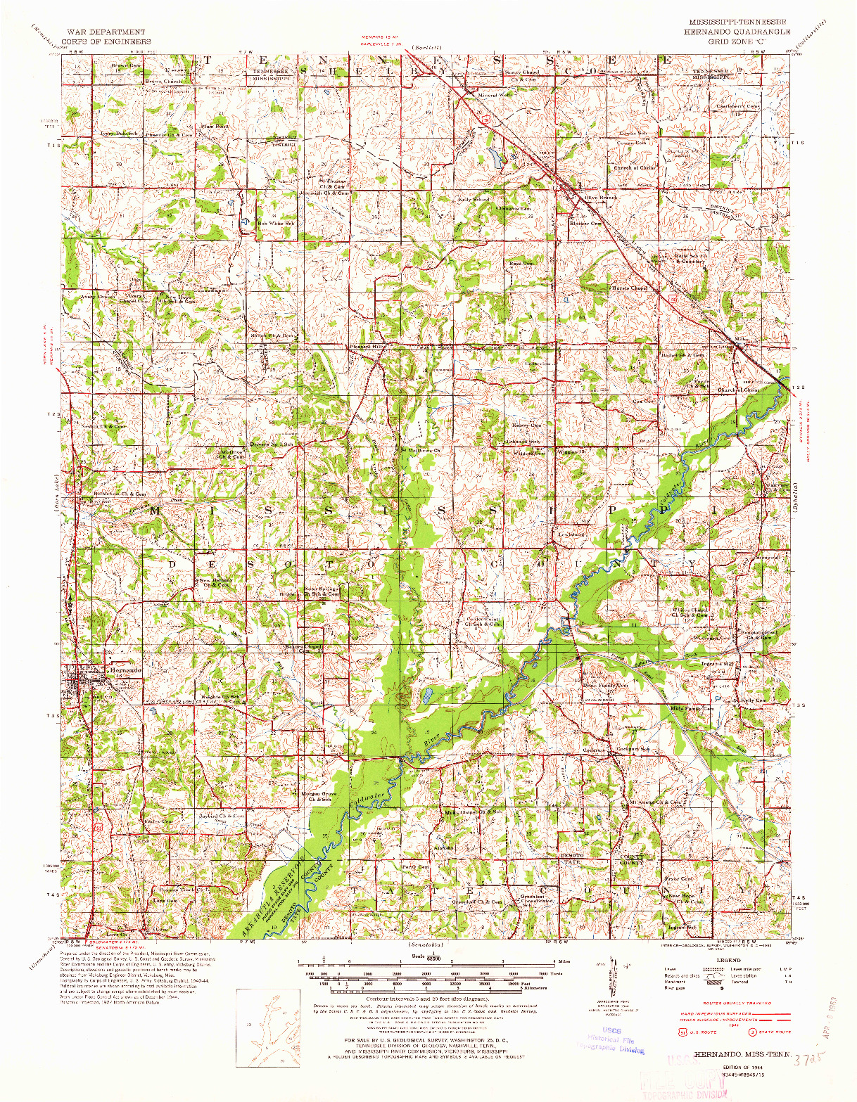 USGS 1:62500-SCALE QUADRANGLE FOR HERNANDO, MS 1944