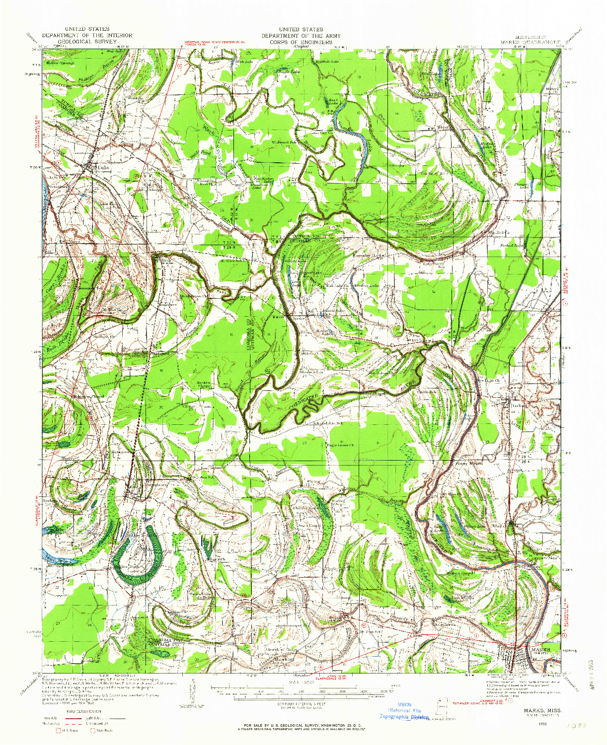 USGS 1:62500-SCALE QUADRANGLE FOR MARKS, MS 1932