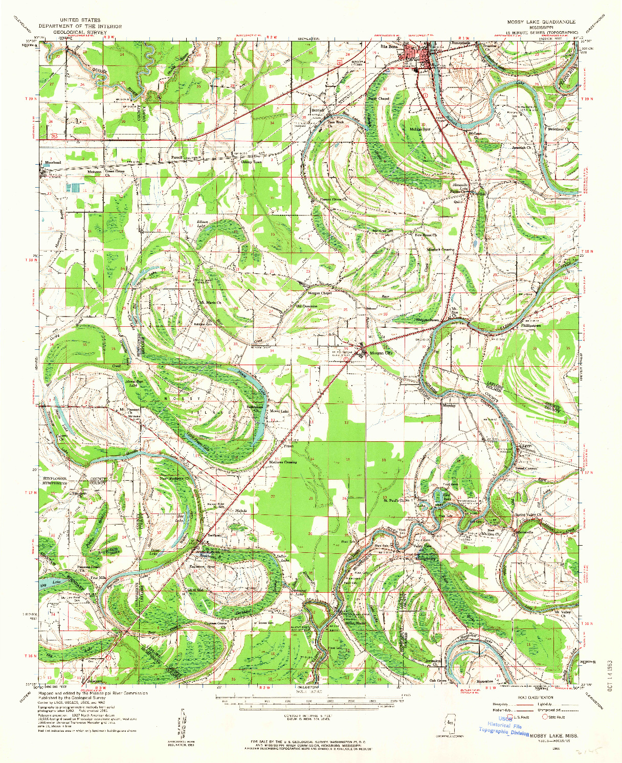 USGS 1:62500-SCALE QUADRANGLE FOR MOSSY LAKE, MS 1961