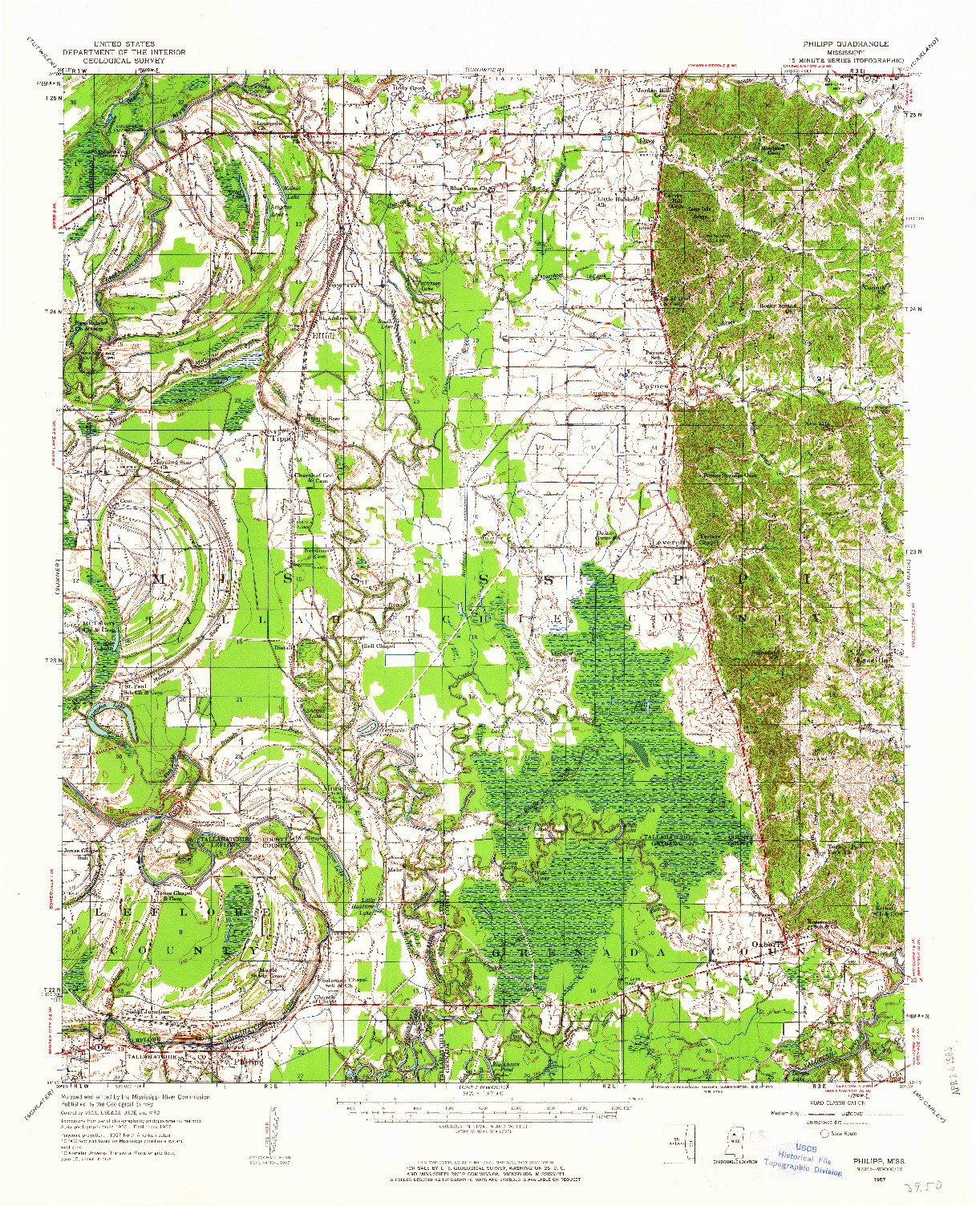 USGS 1:62500-SCALE QUADRANGLE FOR PHILIPP, MS 1957