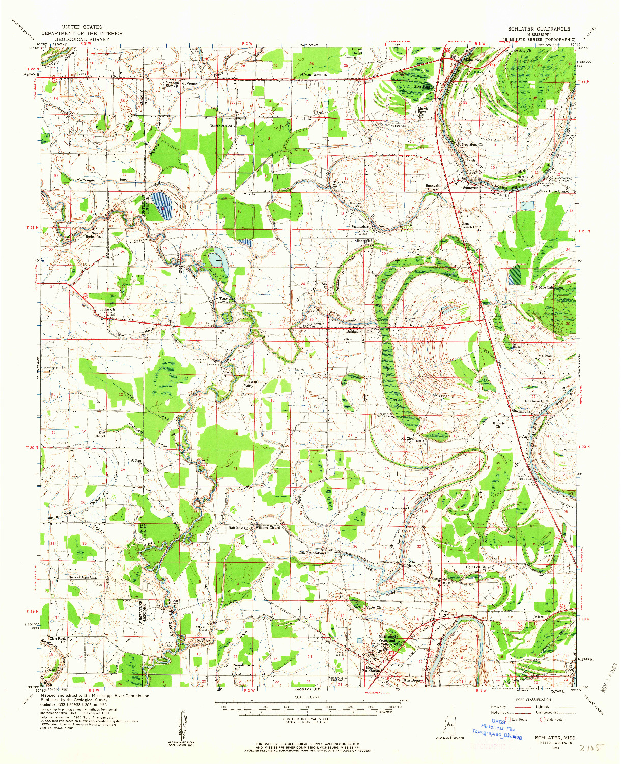 USGS 1:62500-SCALE QUADRANGLE FOR SCHLATER, MS 1961