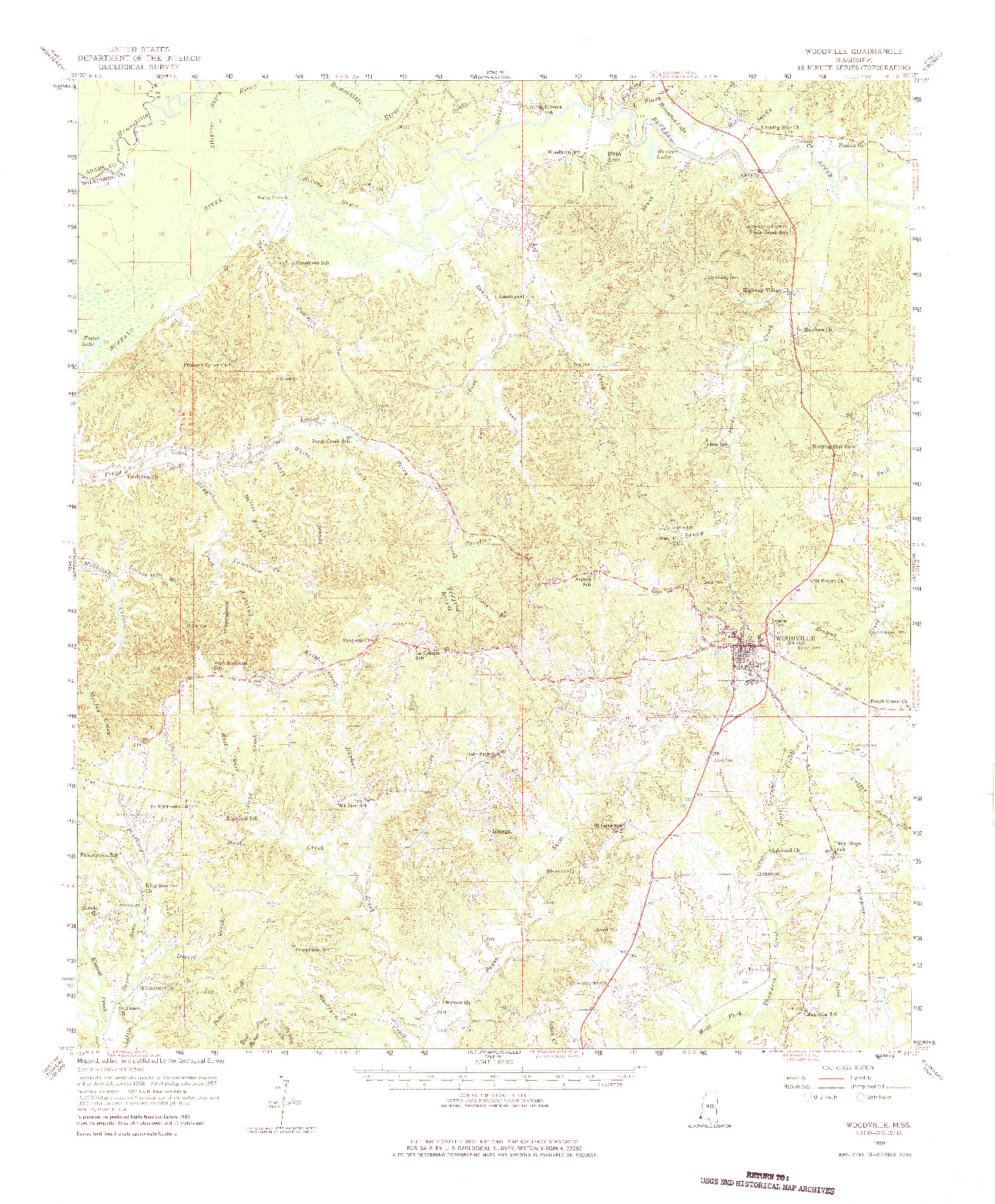 USGS 1:62500-SCALE QUADRANGLE FOR WOODVILLE, MS 1958