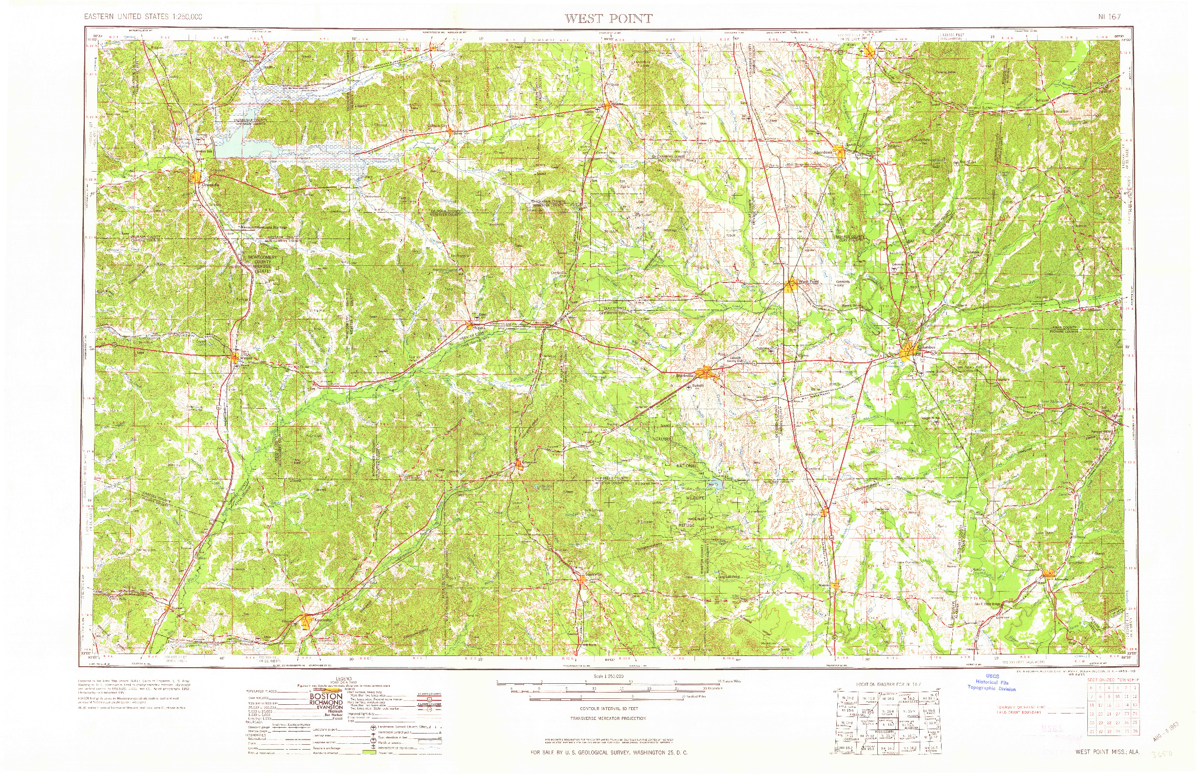 USGS 1:250000-SCALE QUADRANGLE FOR WEST POINT, MS 1963