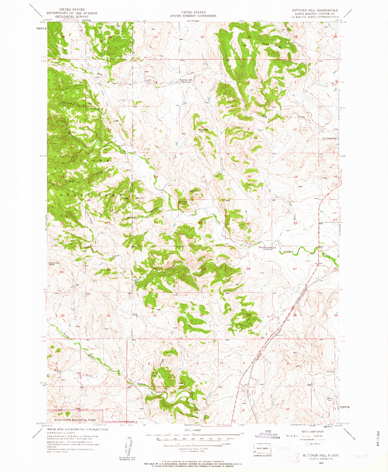 USGS 1:24000-SCALE QUADRANGLE FOR BUTCHER HILL, SD 1957