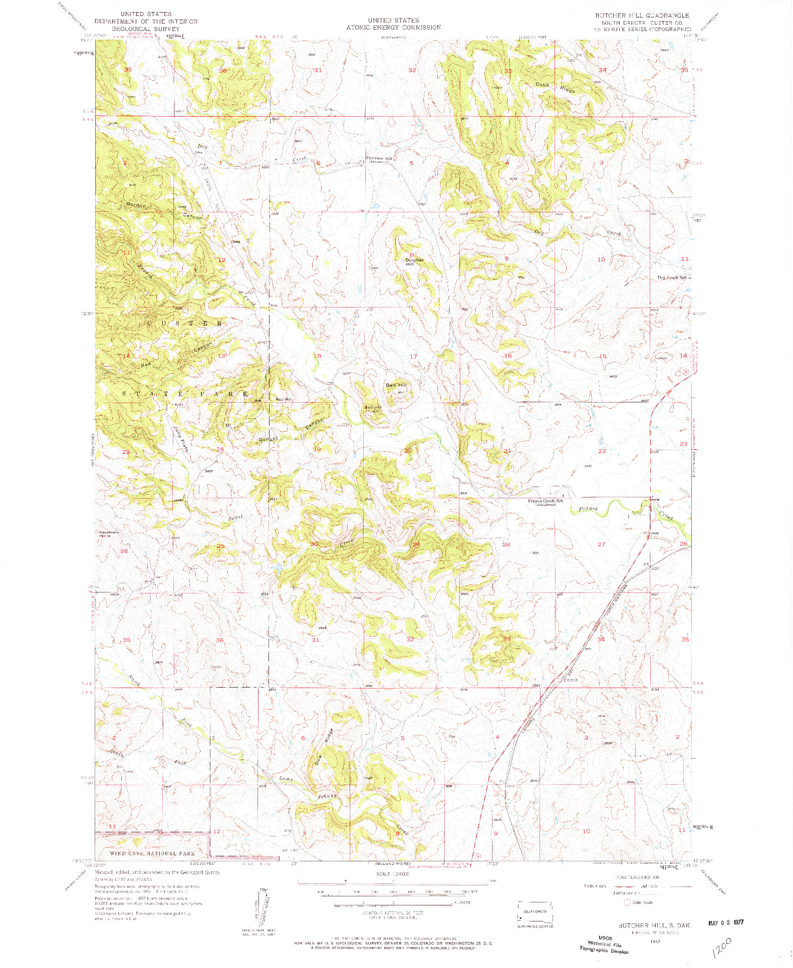 USGS 1:24000-SCALE QUADRANGLE FOR BUTCHER HILL, SD 1957