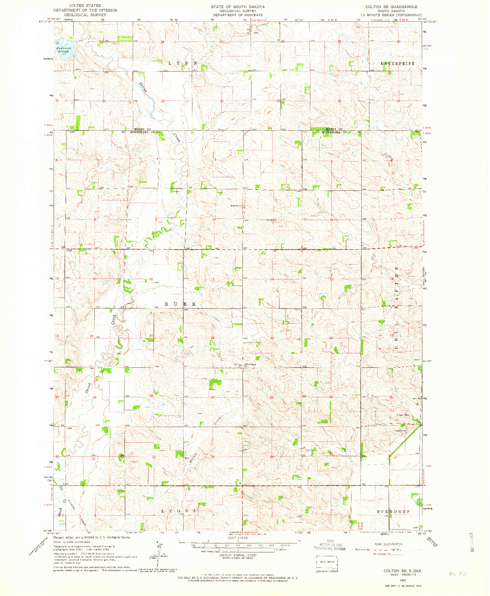 USGS 1:24000-SCALE QUADRANGLE FOR COLTON SE, SD 1962