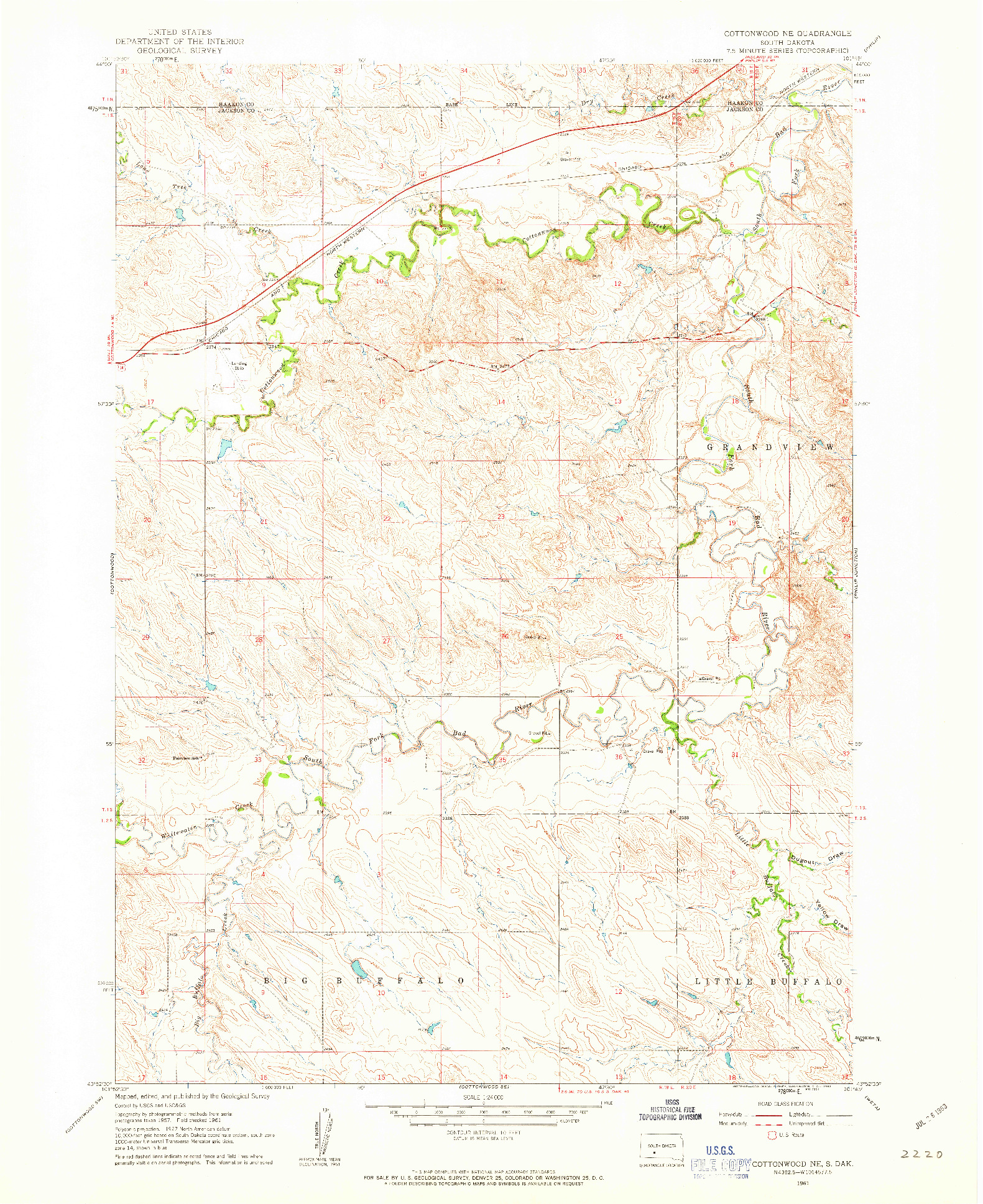 USGS 1:24000-SCALE QUADRANGLE FOR COTTONWOOD NE, SD 1961