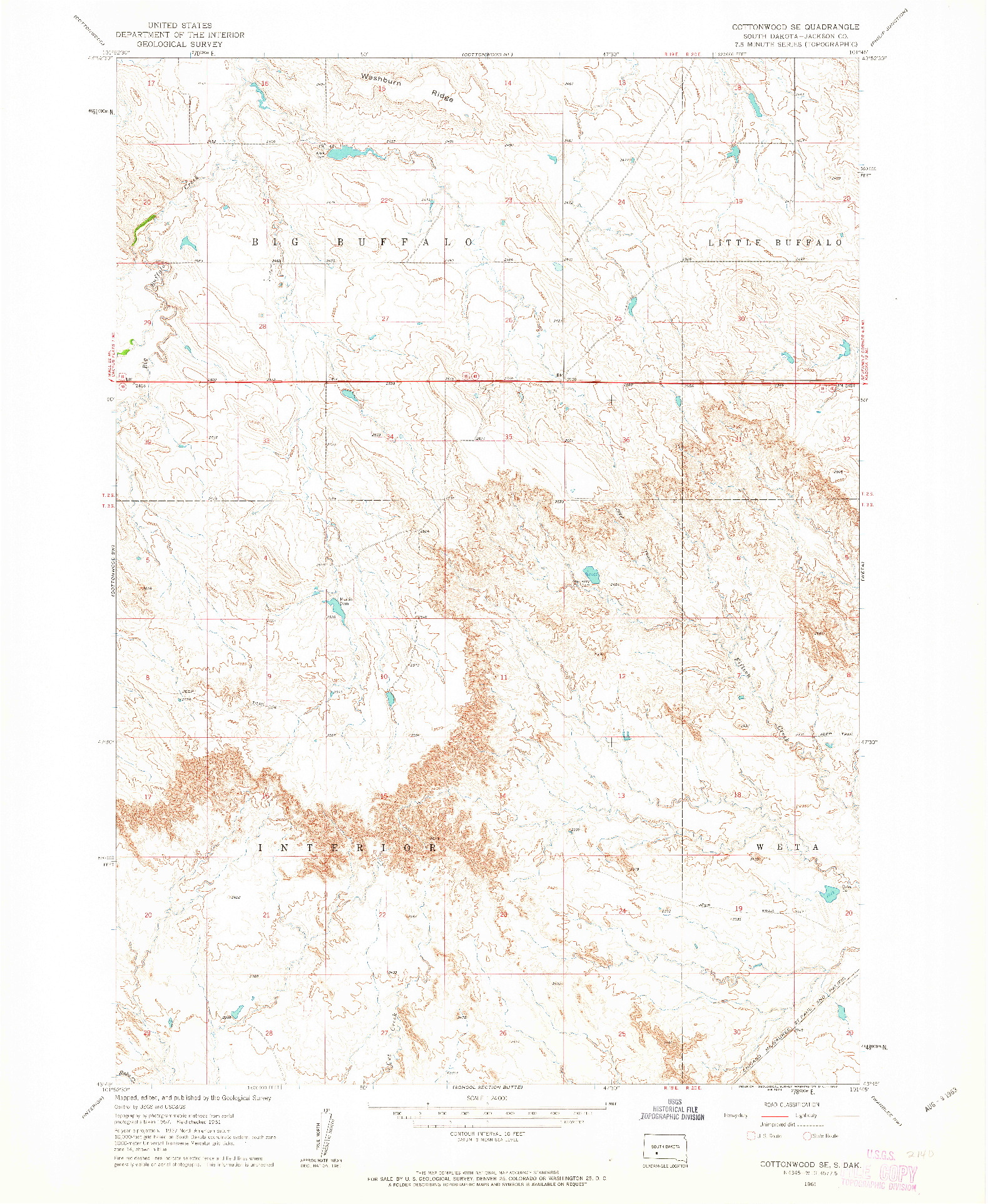 USGS 1:24000-SCALE QUADRANGLE FOR COTTONWOOD SE, SD 1961
