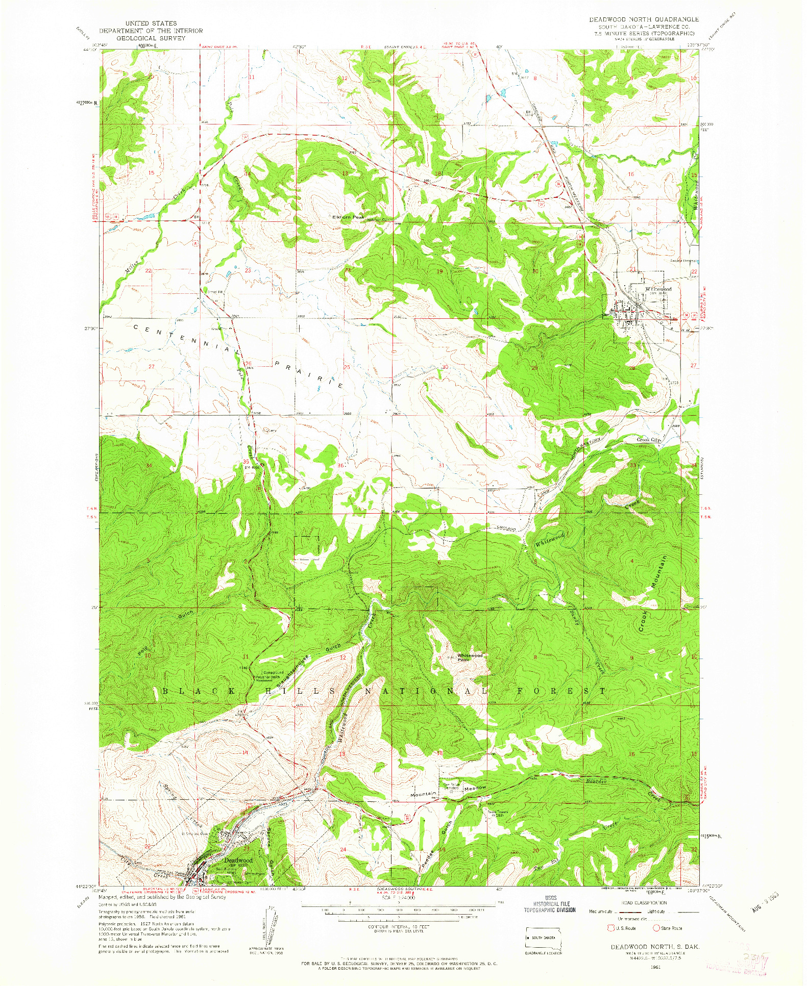 USGS 1:24000-SCALE QUADRANGLE FOR DEADWOOD NORTH, SD 1961