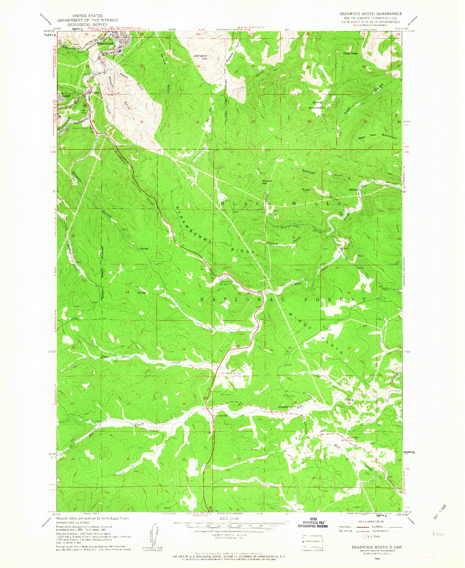 USGS 1:24000-SCALE QUADRANGLE FOR DEADWOOD SOUTH, SD 1961