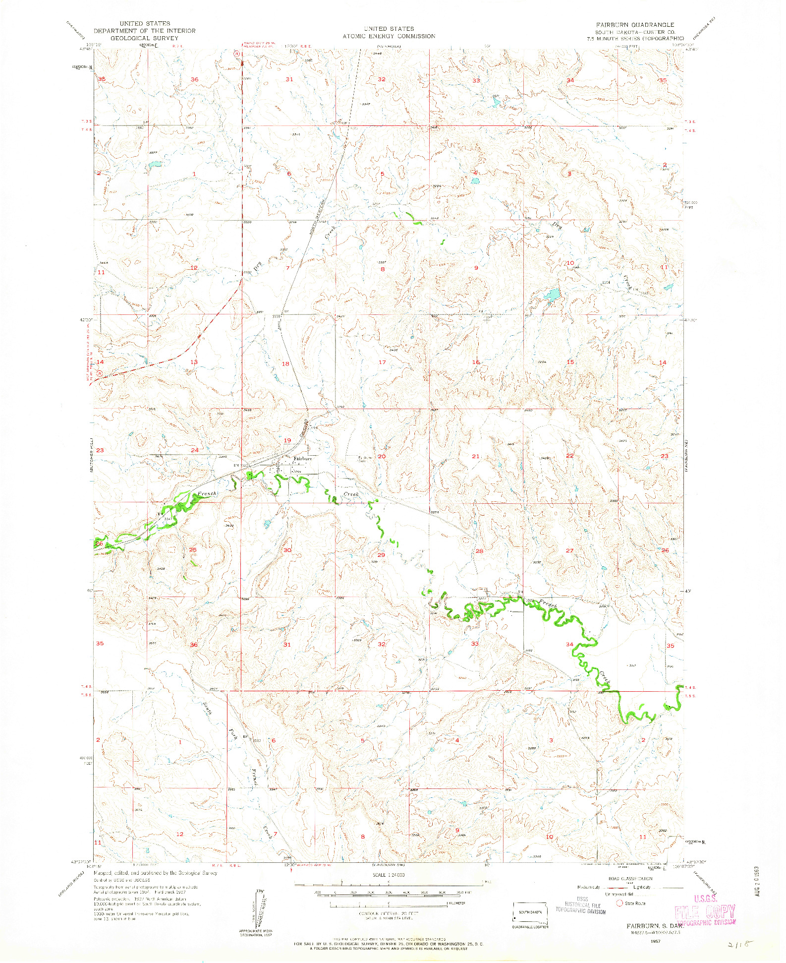 USGS 1:24000-SCALE QUADRANGLE FOR FAIRBURN, SD 1957