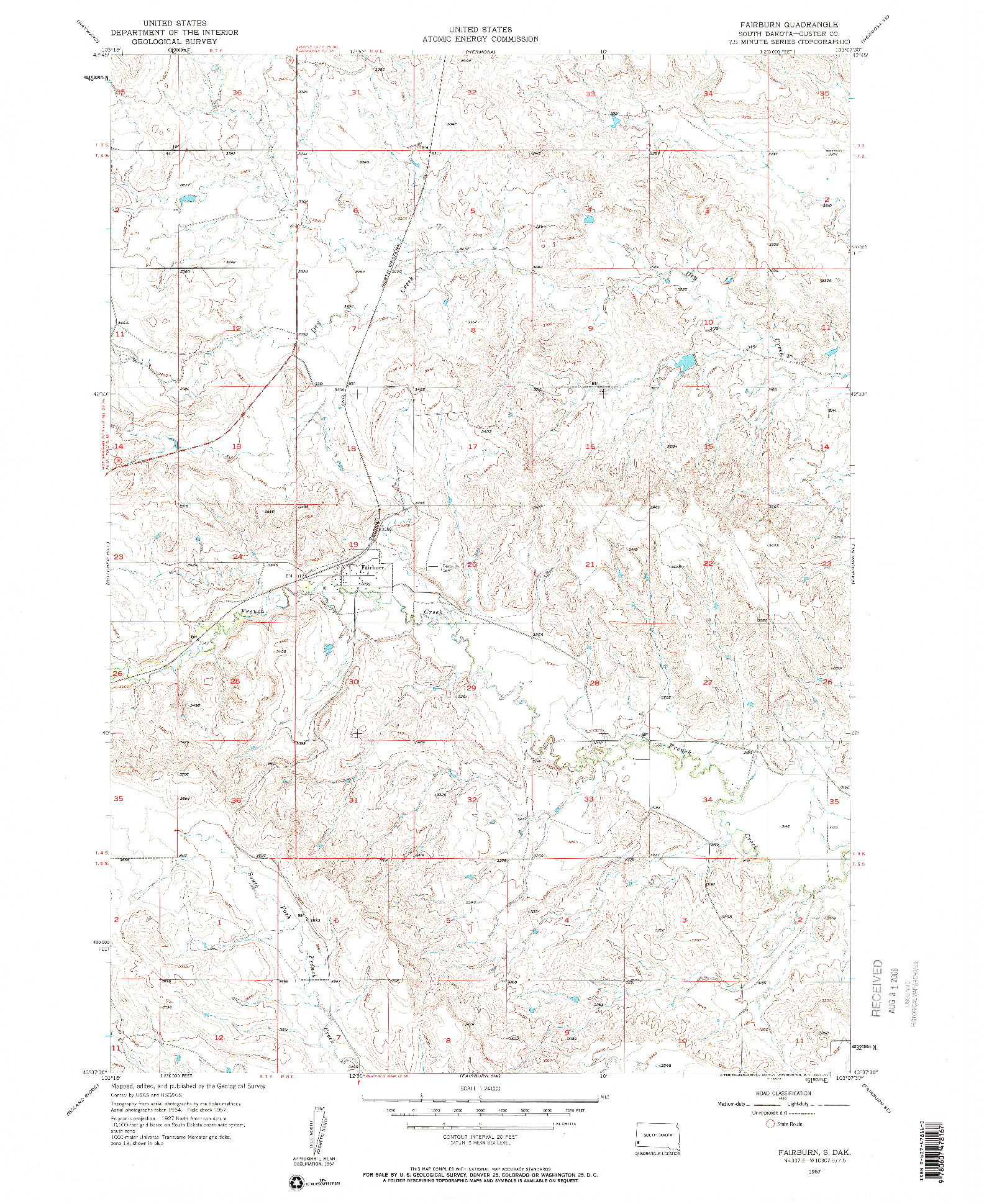 USGS 1:24000-SCALE QUADRANGLE FOR FAIRBURN, SD 1957