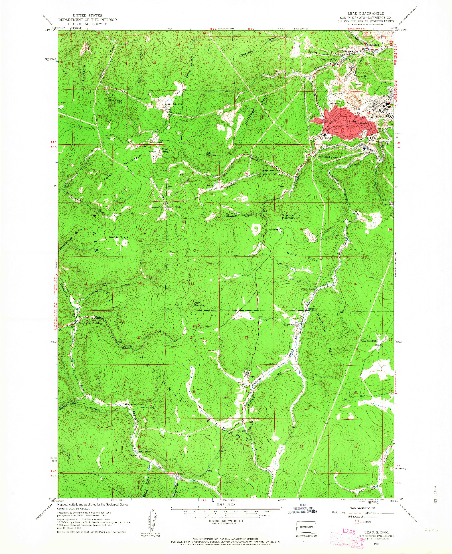 USGS 1:24000-SCALE QUADRANGLE FOR LEAD, SD 1961