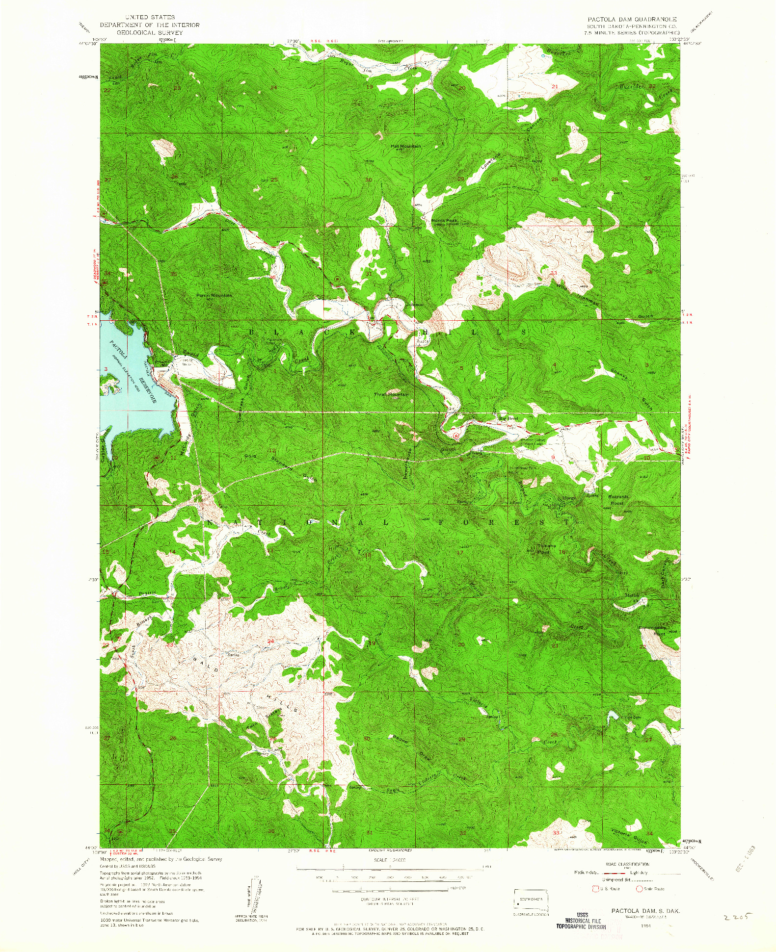 USGS 1:24000-SCALE QUADRANGLE FOR PACTOLA DAM, SD 1954