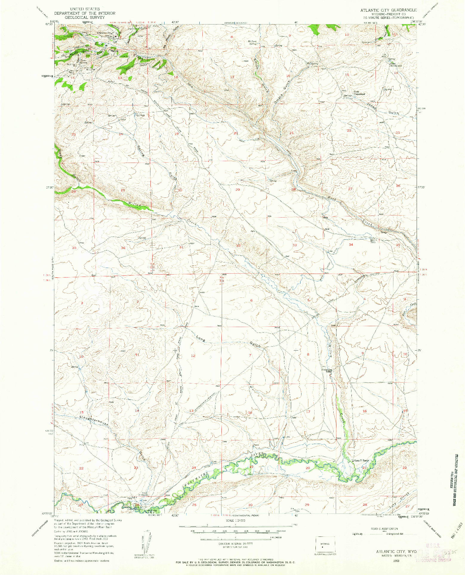 USGS 1:24000-SCALE QUADRANGLE FOR ATLANTIC CITY, WY 1953