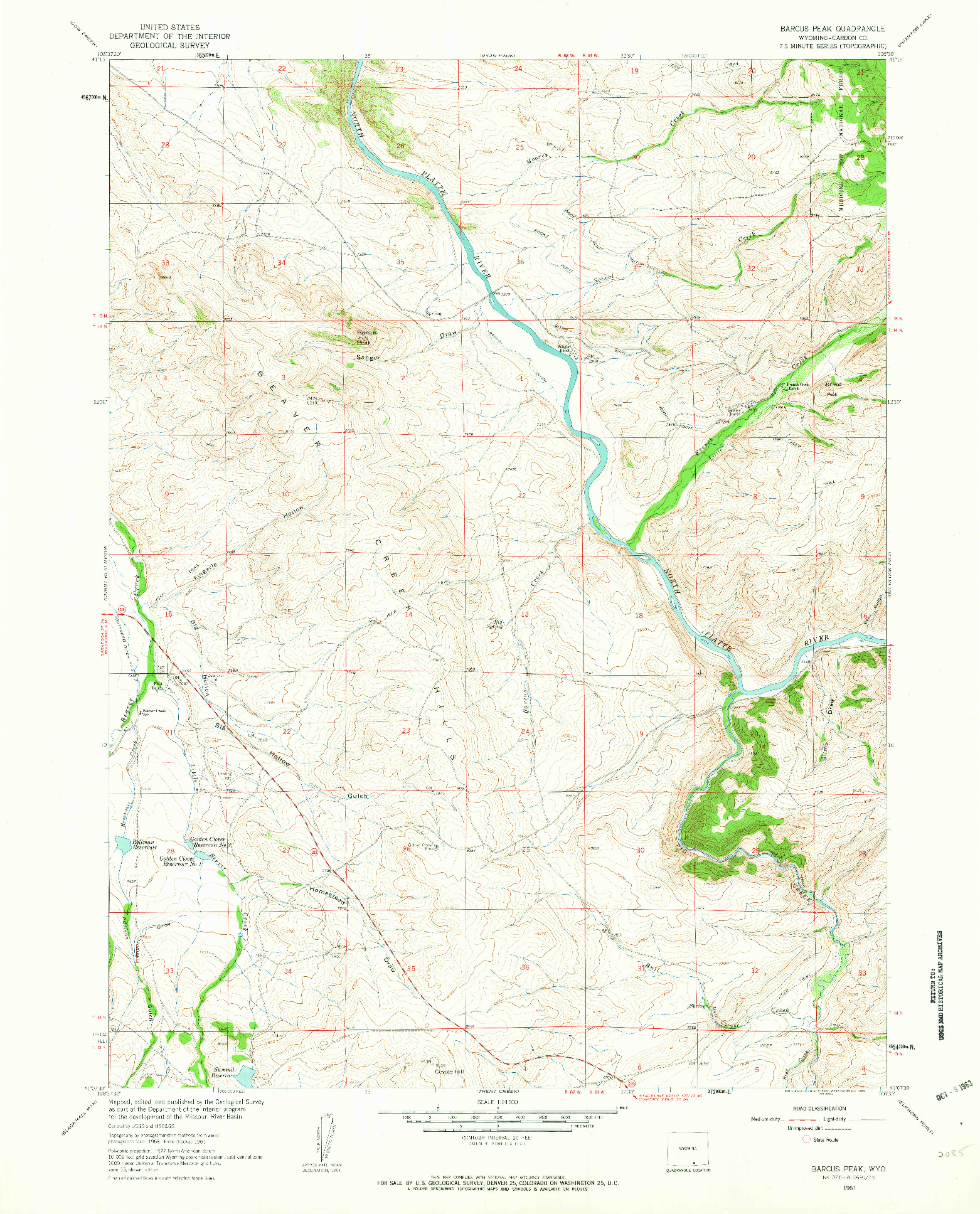 USGS 1:24000-SCALE QUADRANGLE FOR BARCUS PEAK, WY 1961