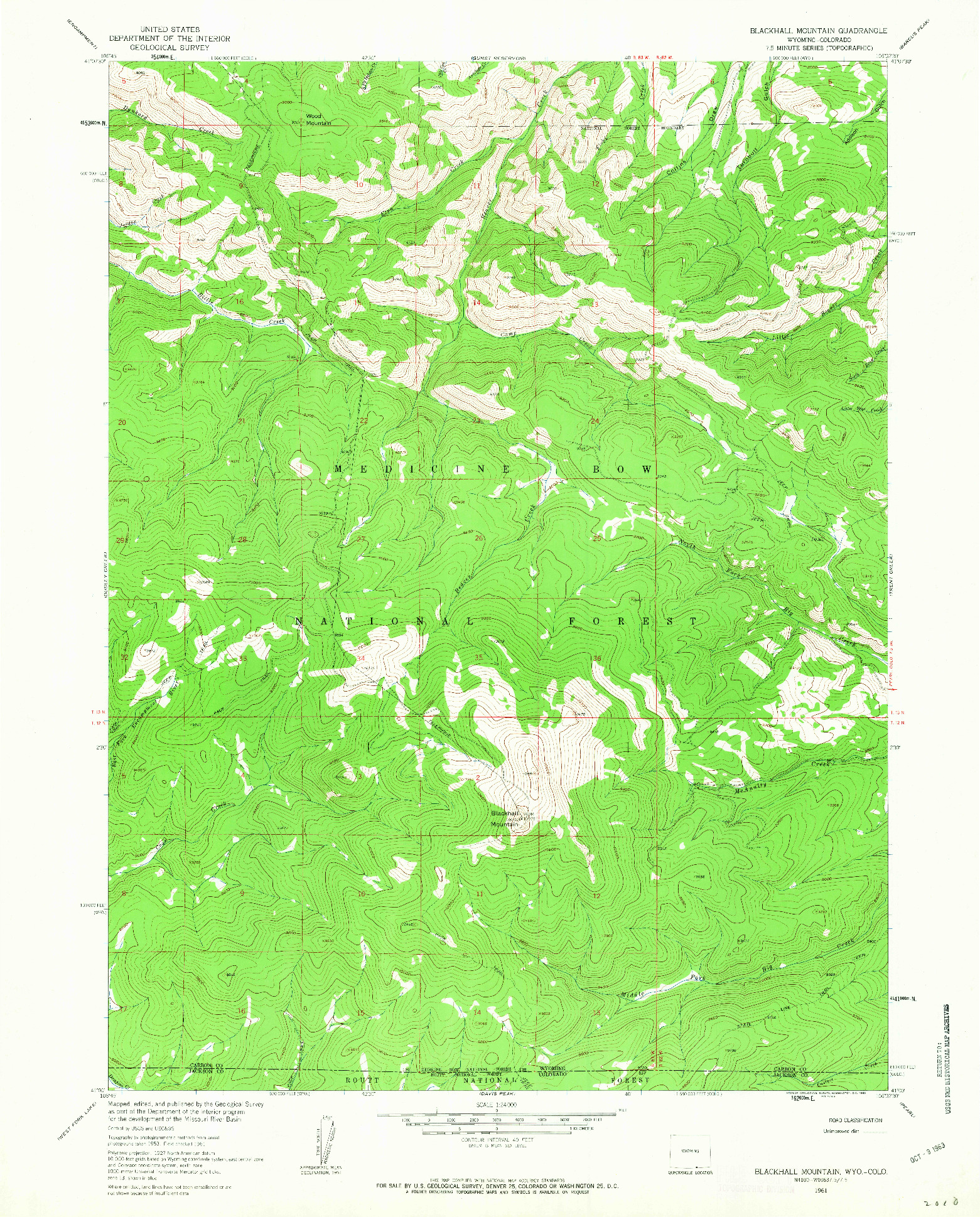 USGS 1:24000-SCALE QUADRANGLE FOR BLACKHALL MOUNTAIN, WY 1961