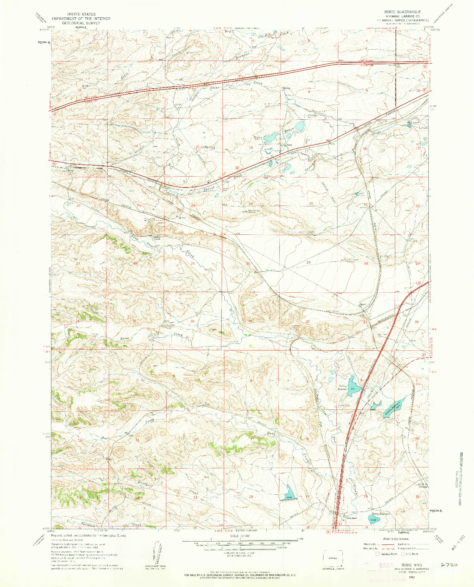 USGS 1:24000-SCALE QUADRANGLE FOR BORIE, WY 1961