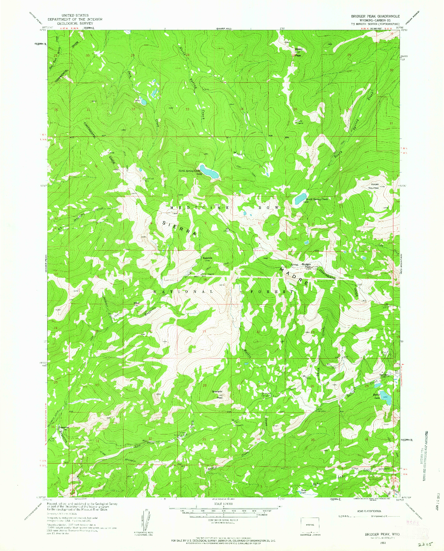 USGS 1:24000-SCALE QUADRANGLE FOR BRIDGER PEAK, WY 1961