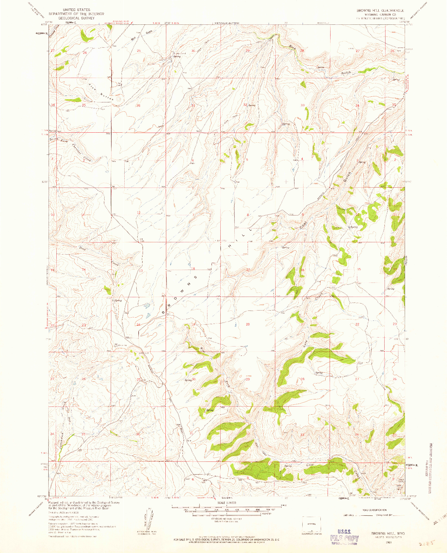 USGS 1:24000-SCALE QUADRANGLE FOR BROWNS HILL, WY 1961