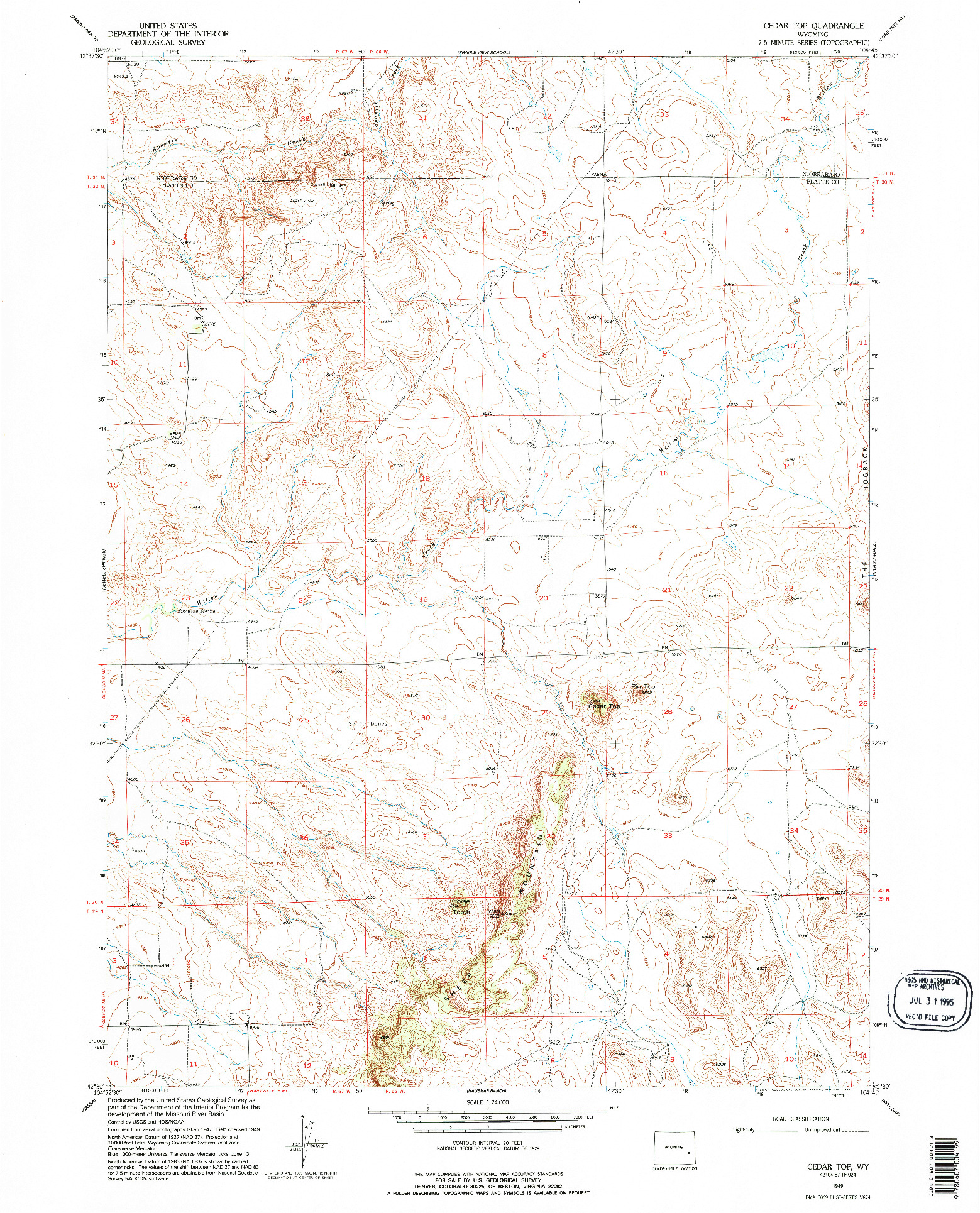 USGS 1:24000-SCALE QUADRANGLE FOR CEDAR TOP, WY 1949