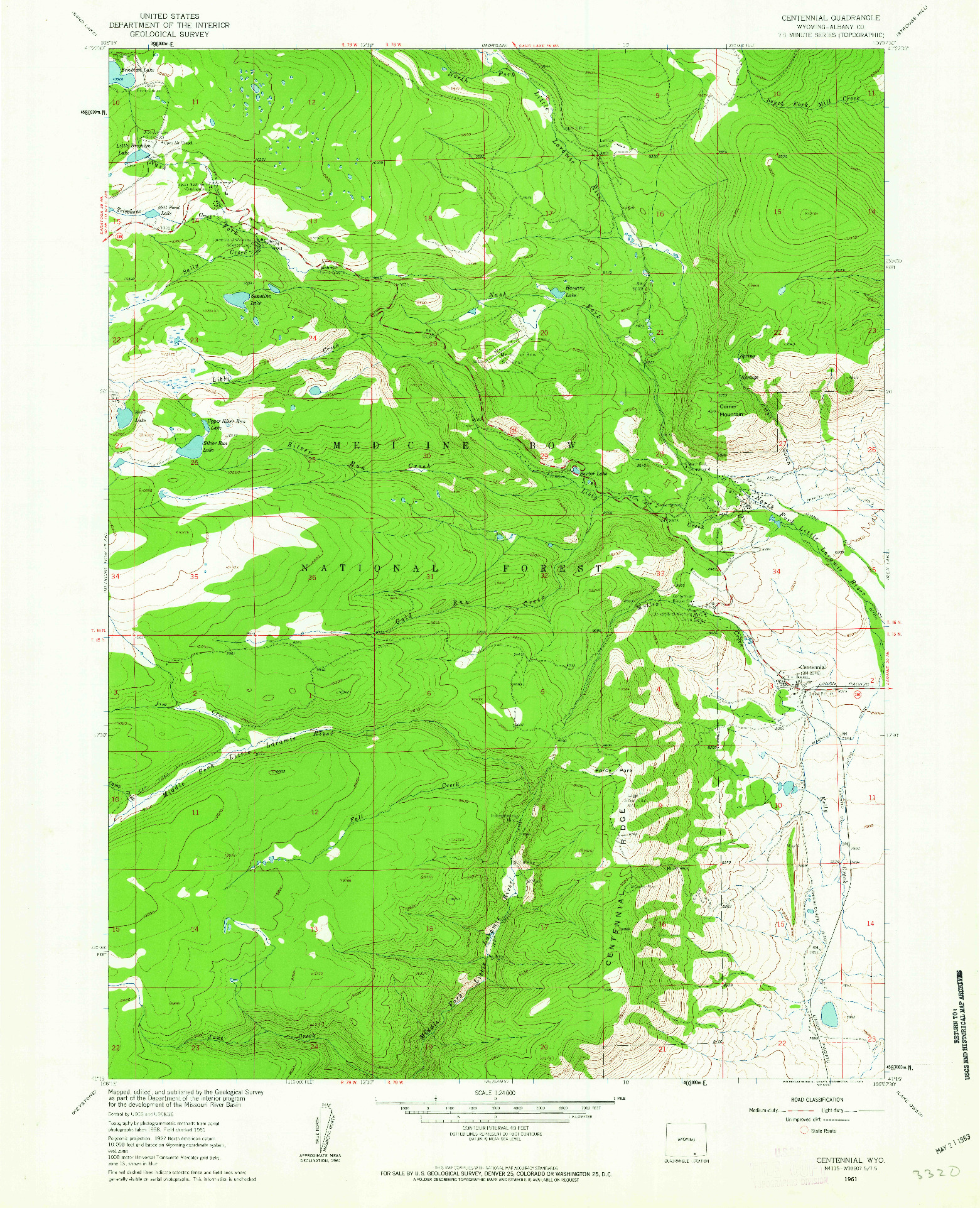 USGS 1:24000-SCALE QUADRANGLE FOR CENTENNIAL, WY 1961