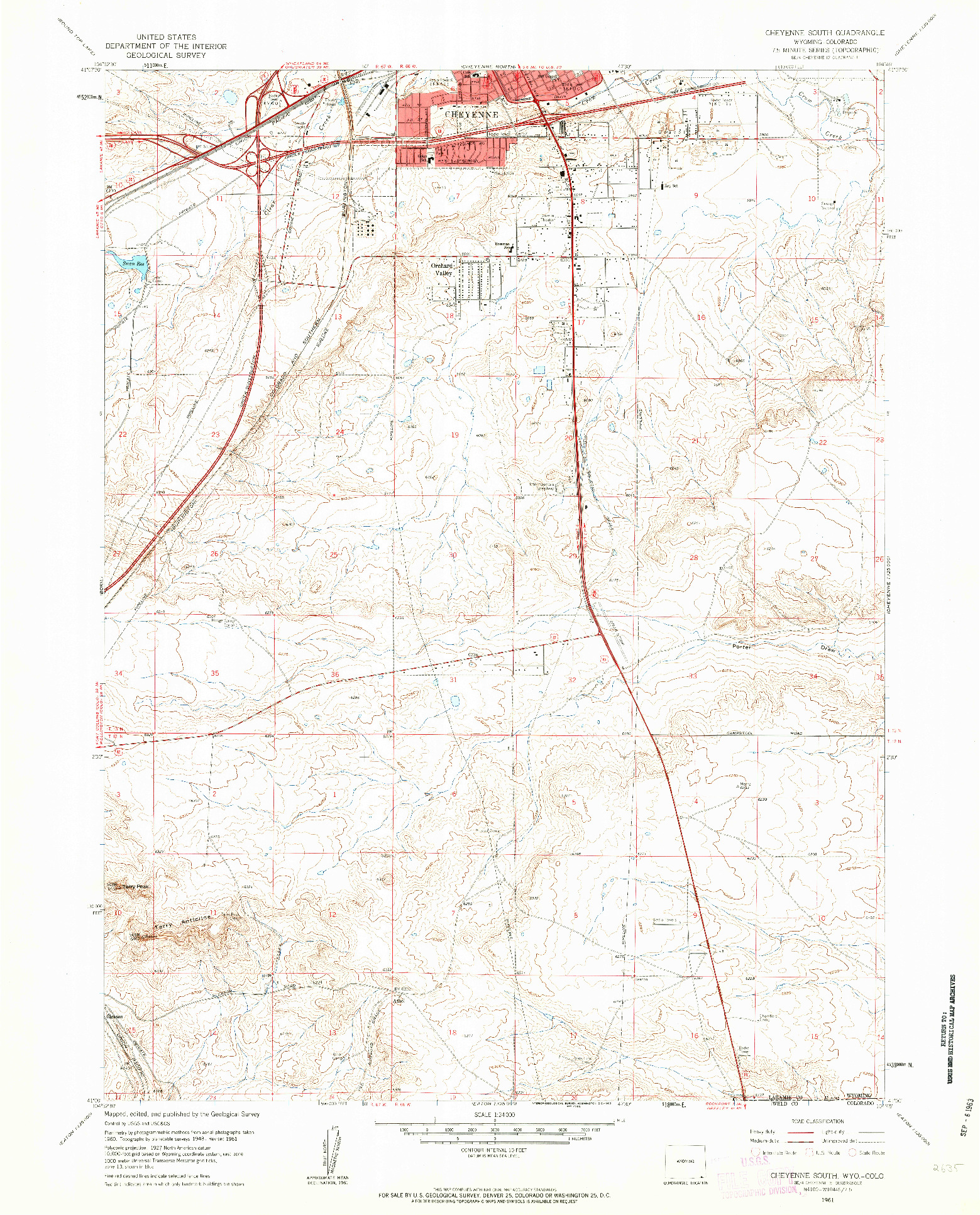 USGS 1:24000-SCALE QUADRANGLE FOR CHEYENNE SOUTH, WY 1961