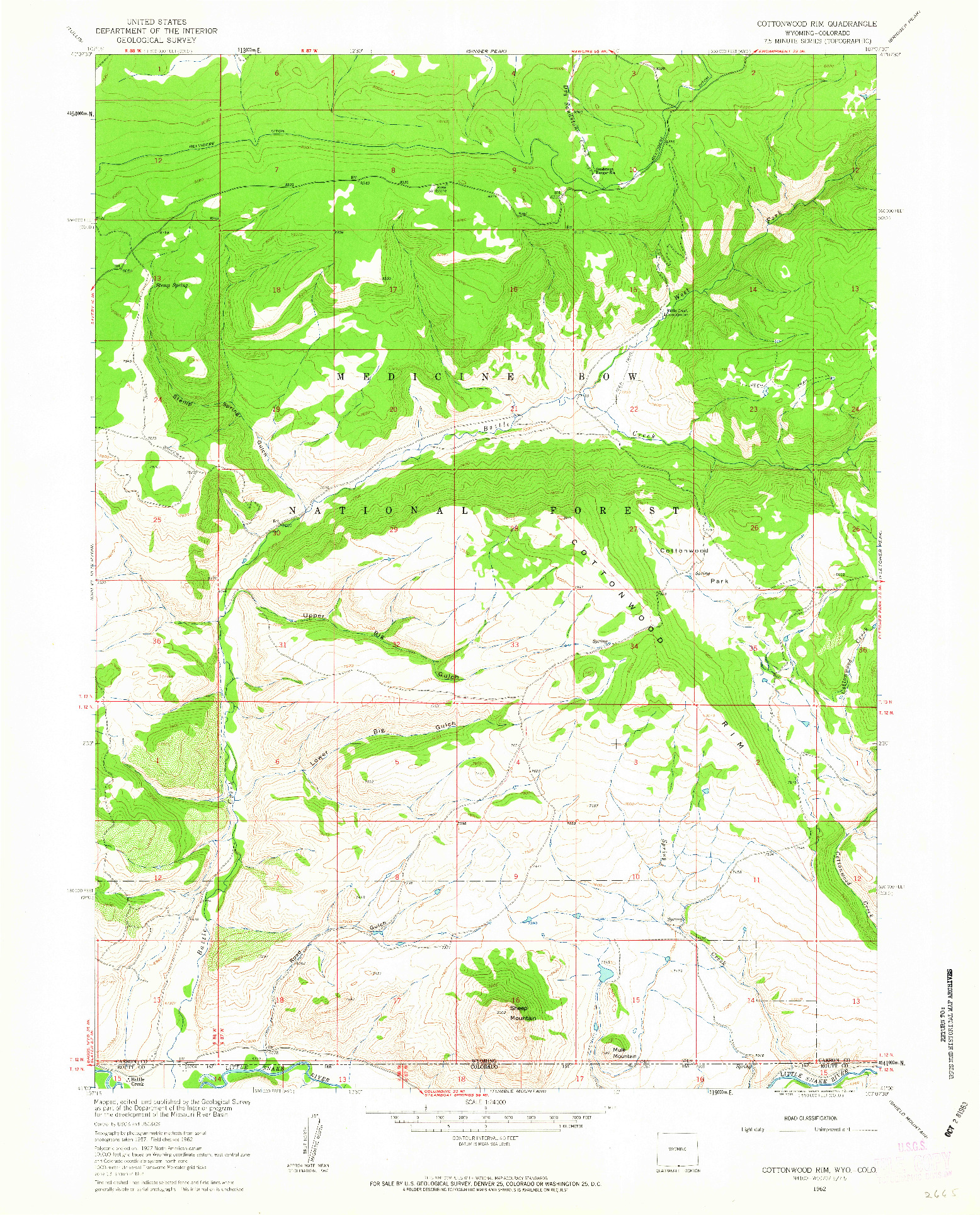 USGS 1:24000-SCALE QUADRANGLE FOR COTTONWOOD RIM, WY 1962