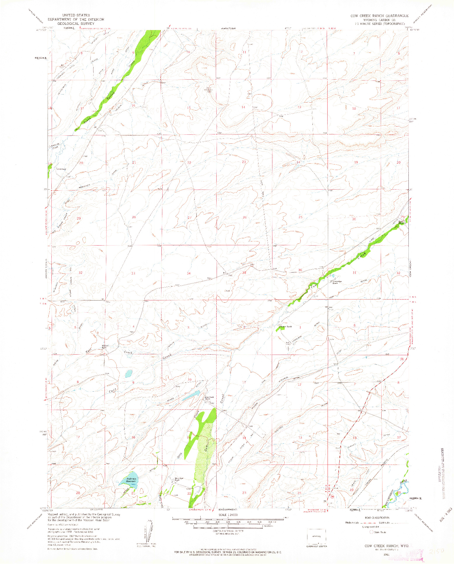 USGS 1:24000-SCALE QUADRANGLE FOR COW CREEK RANCH, WY 1961