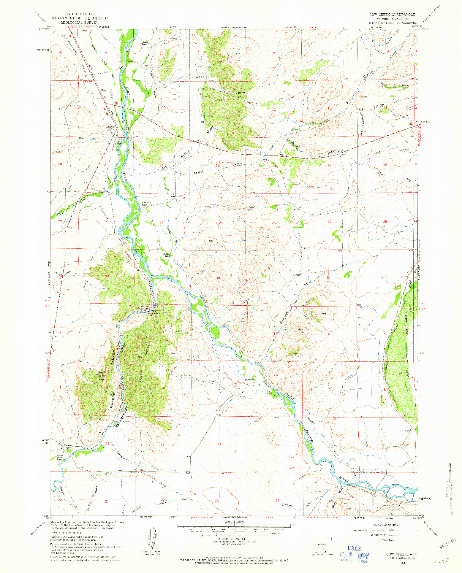 USGS 1:24000-SCALE QUADRANGLE FOR COW CREEK, WY 1961