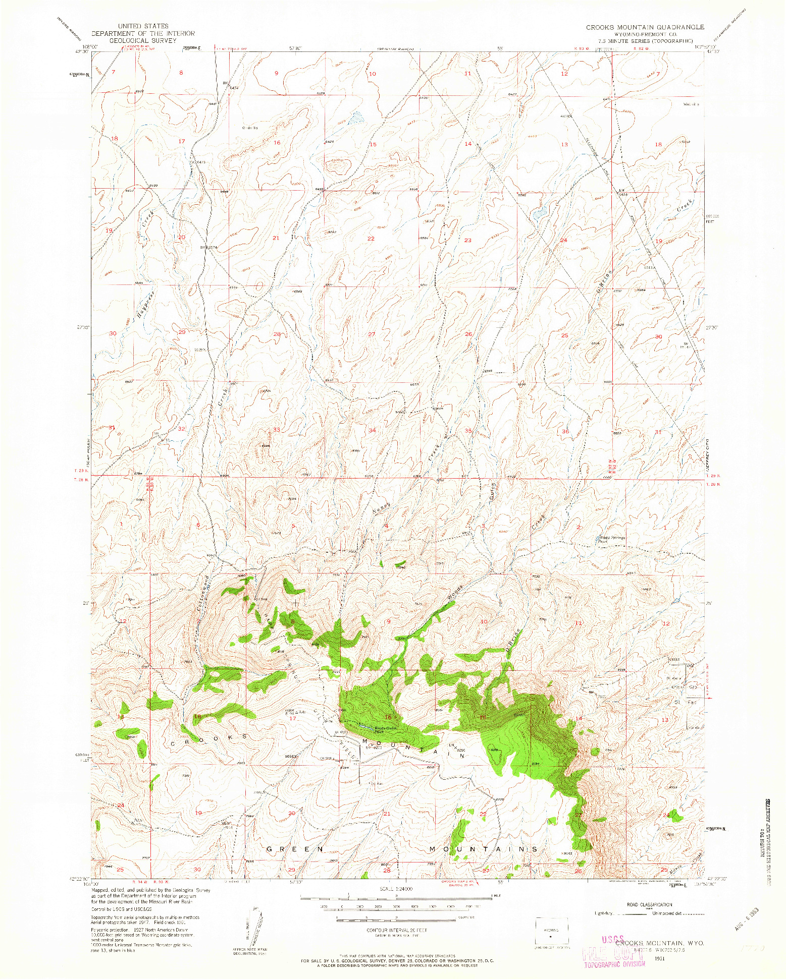 USGS 1:24000-SCALE QUADRANGLE FOR CROOKS MOUNTAIN, WY 1951