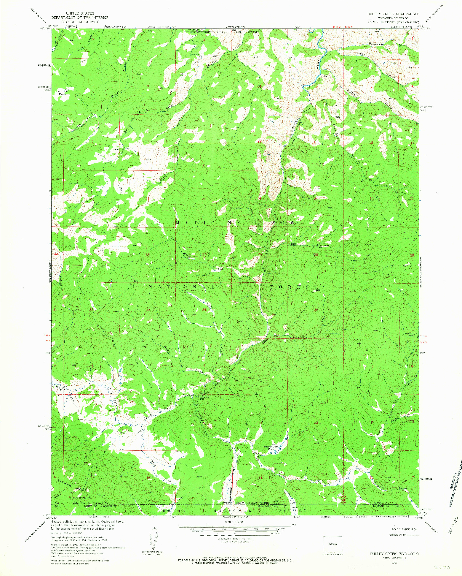 USGS 1:24000-SCALE QUADRANGLE FOR DUDLEY CREEK, WY 1961