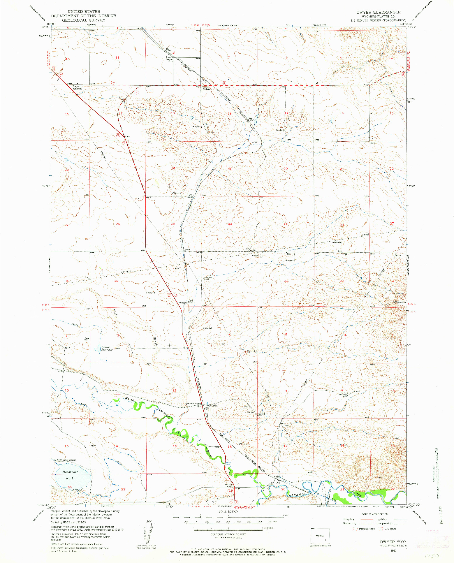 USGS 1:24000-SCALE QUADRANGLE FOR DWYER, WY 1951