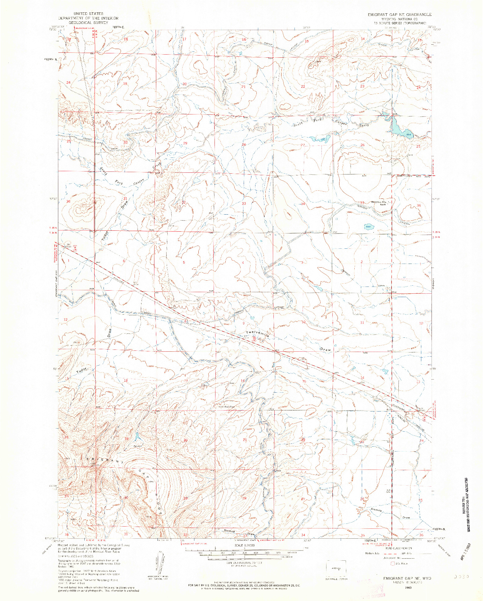 USGS 1:24000-SCALE QUADRANGLE FOR EMIGRANT GAP NE, WY 1960