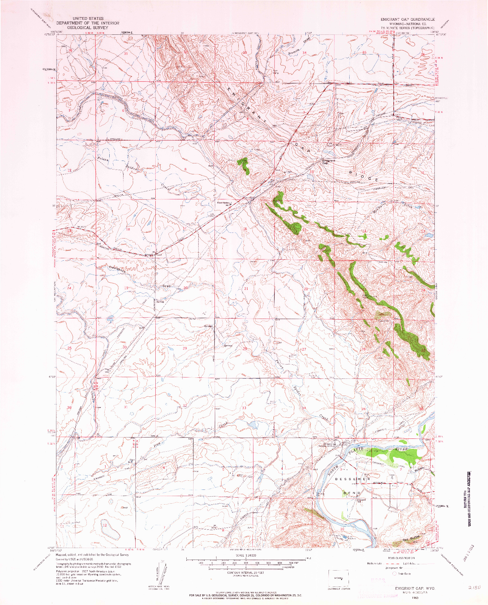 USGS 1:24000-SCALE QUADRANGLE FOR EMIGRANT GAP, WY 1960