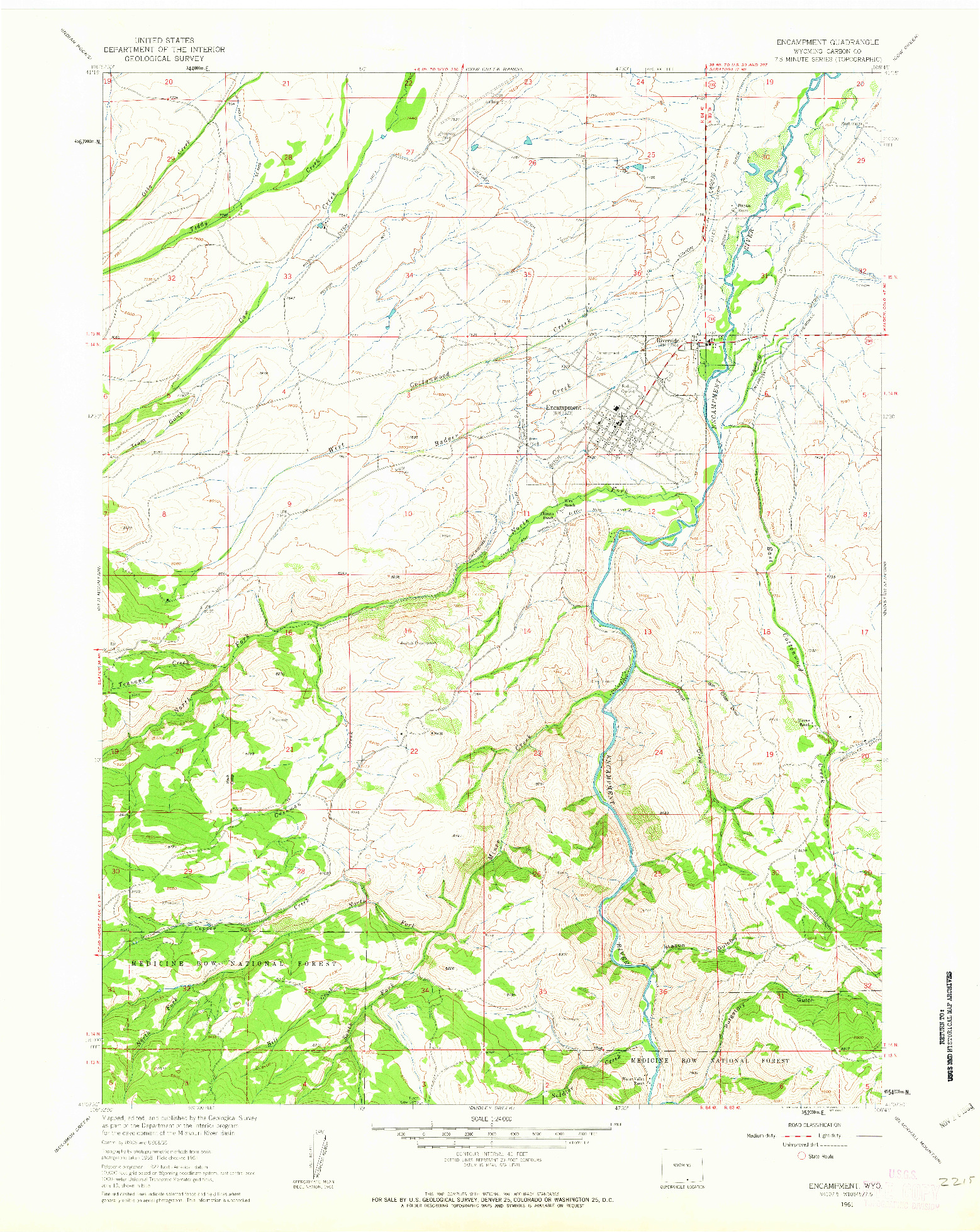 USGS 1:24000-SCALE QUADRANGLE FOR ENCAMPMENT, WY 1961