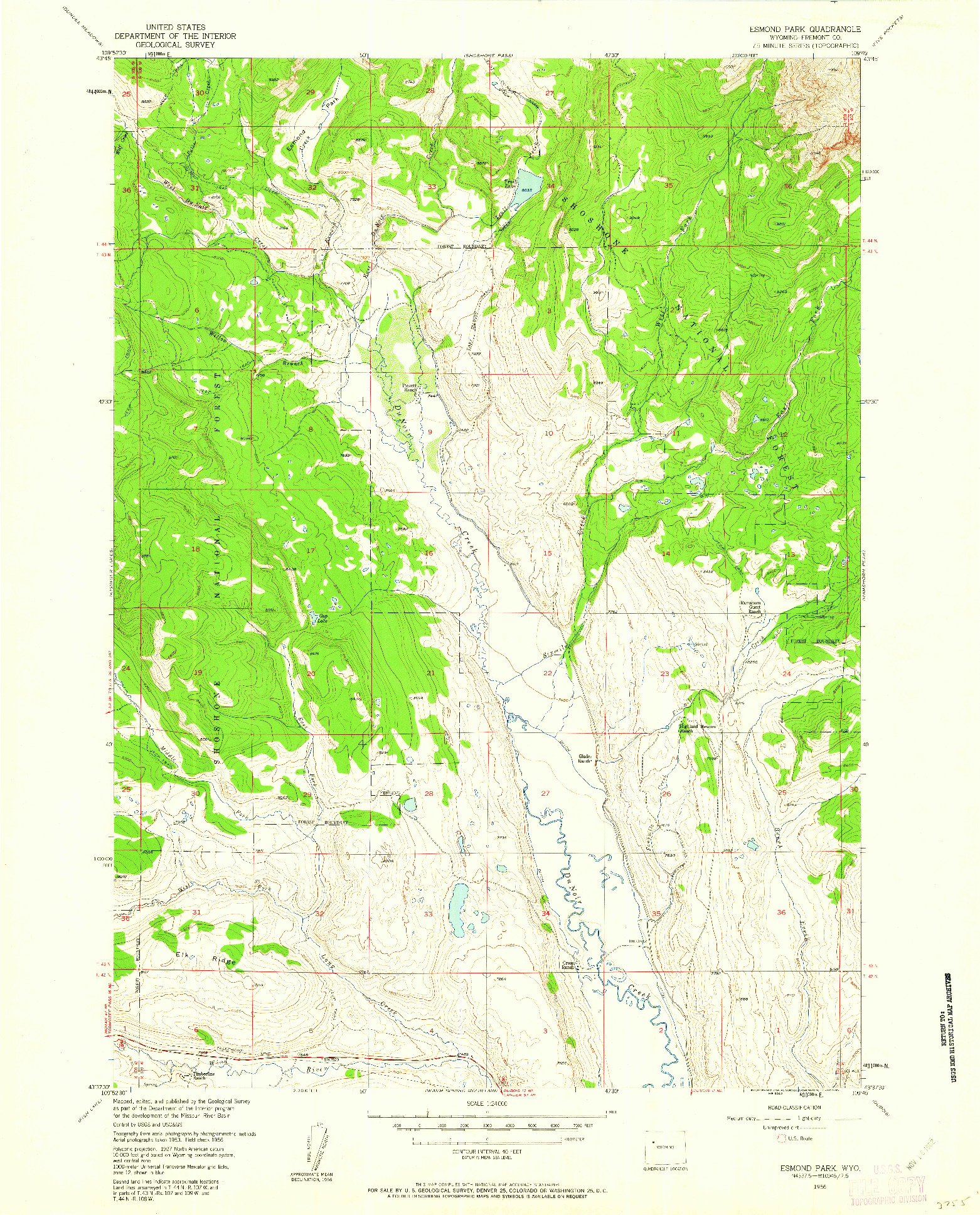 USGS 1:24000-SCALE QUADRANGLE FOR ESMOND PARK, WY 1956