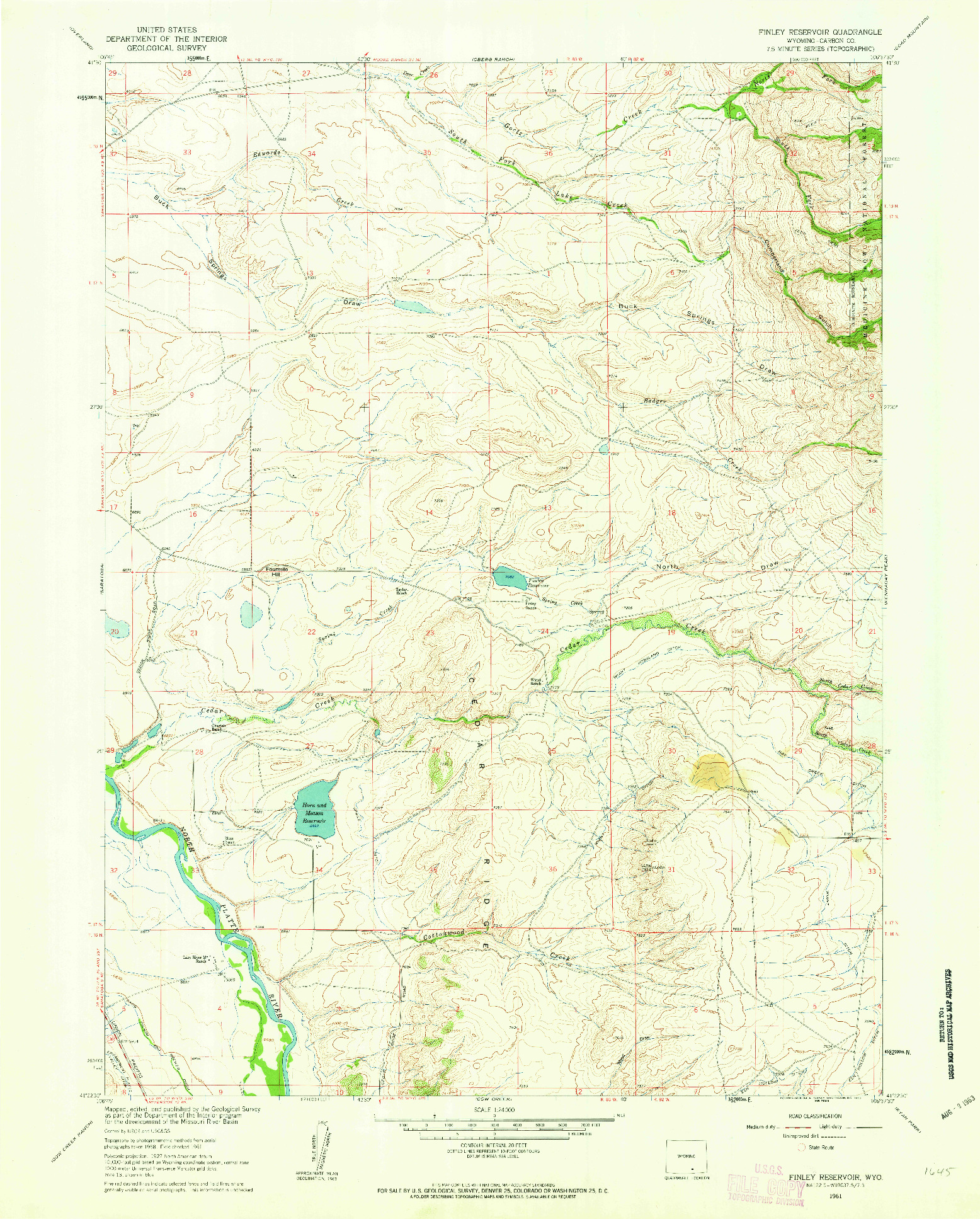 USGS 1:24000-SCALE QUADRANGLE FOR FINLEY RESERVOIR, WY 1961