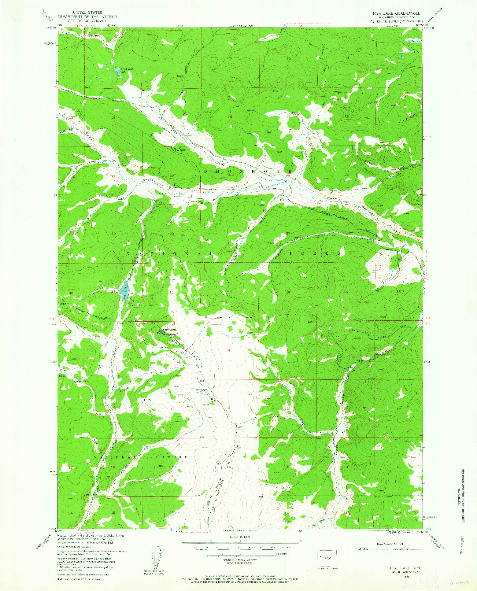 USGS 1:24000-SCALE QUADRANGLE FOR FISH LAKE, WY 1956