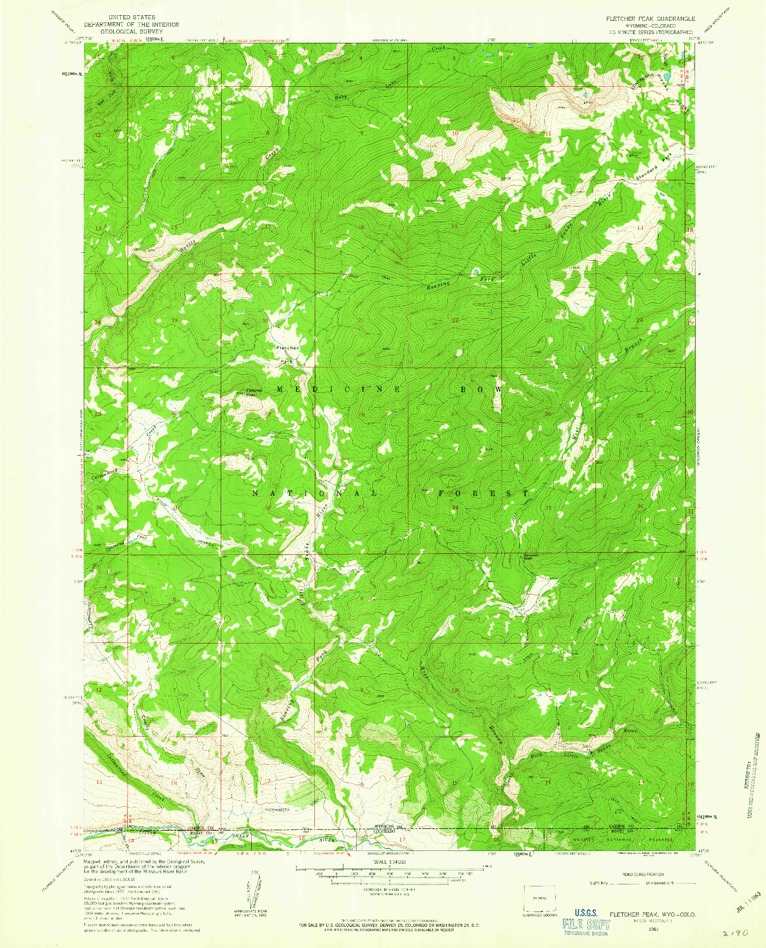 USGS 1:24000-SCALE QUADRANGLE FOR FLETCHER PEAK, WY 1961