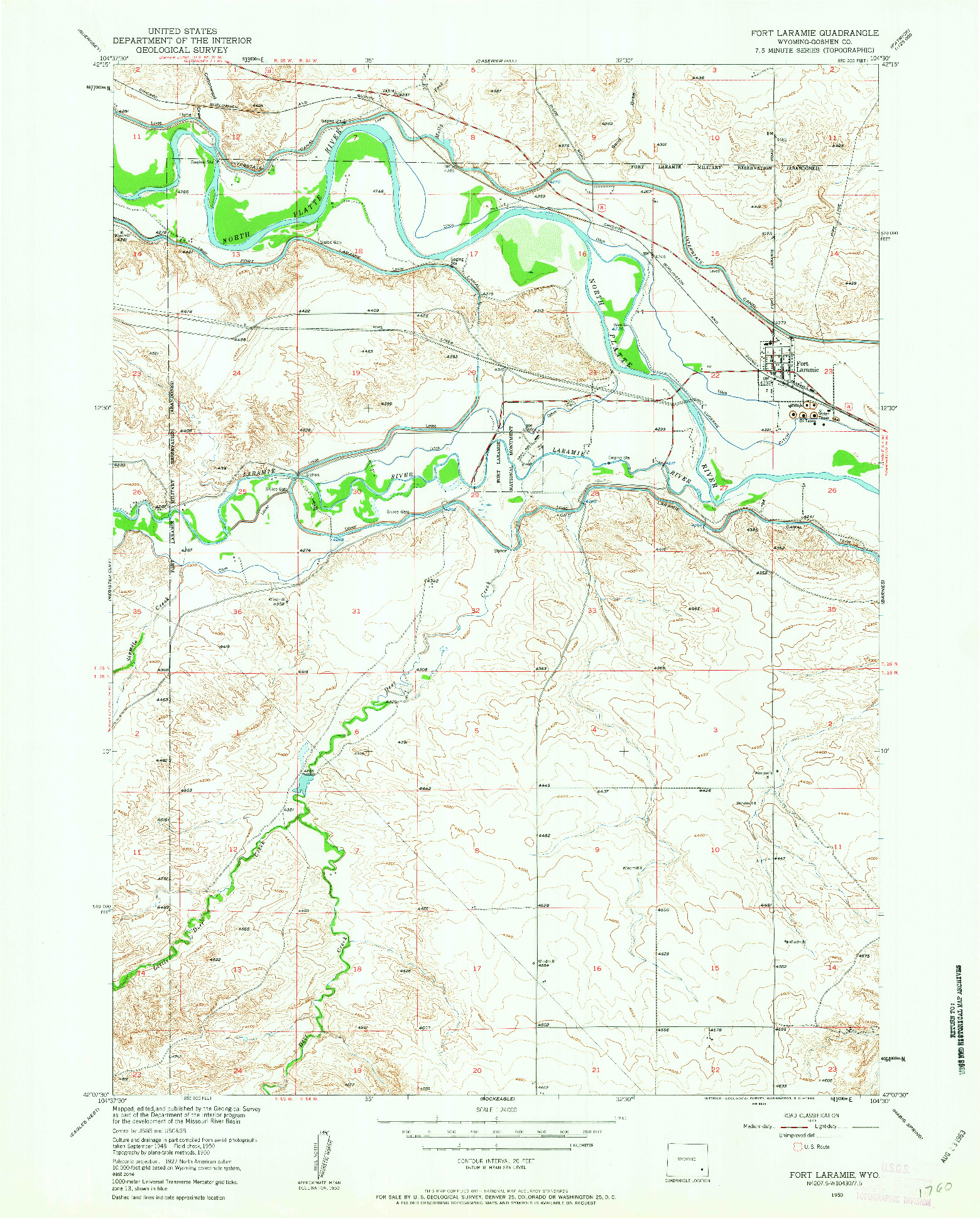 USGS 1:24000-SCALE QUADRANGLE FOR FORT LARAMIE, WY 1950