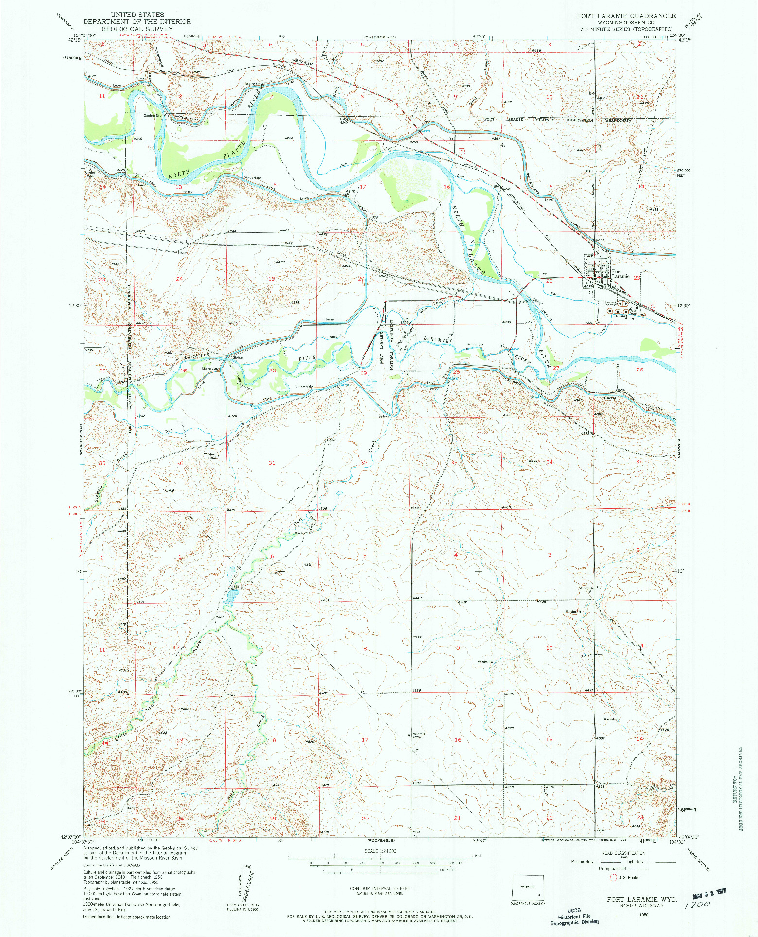 USGS 1:24000-SCALE QUADRANGLE FOR FORT LARAMIE, WY 1950