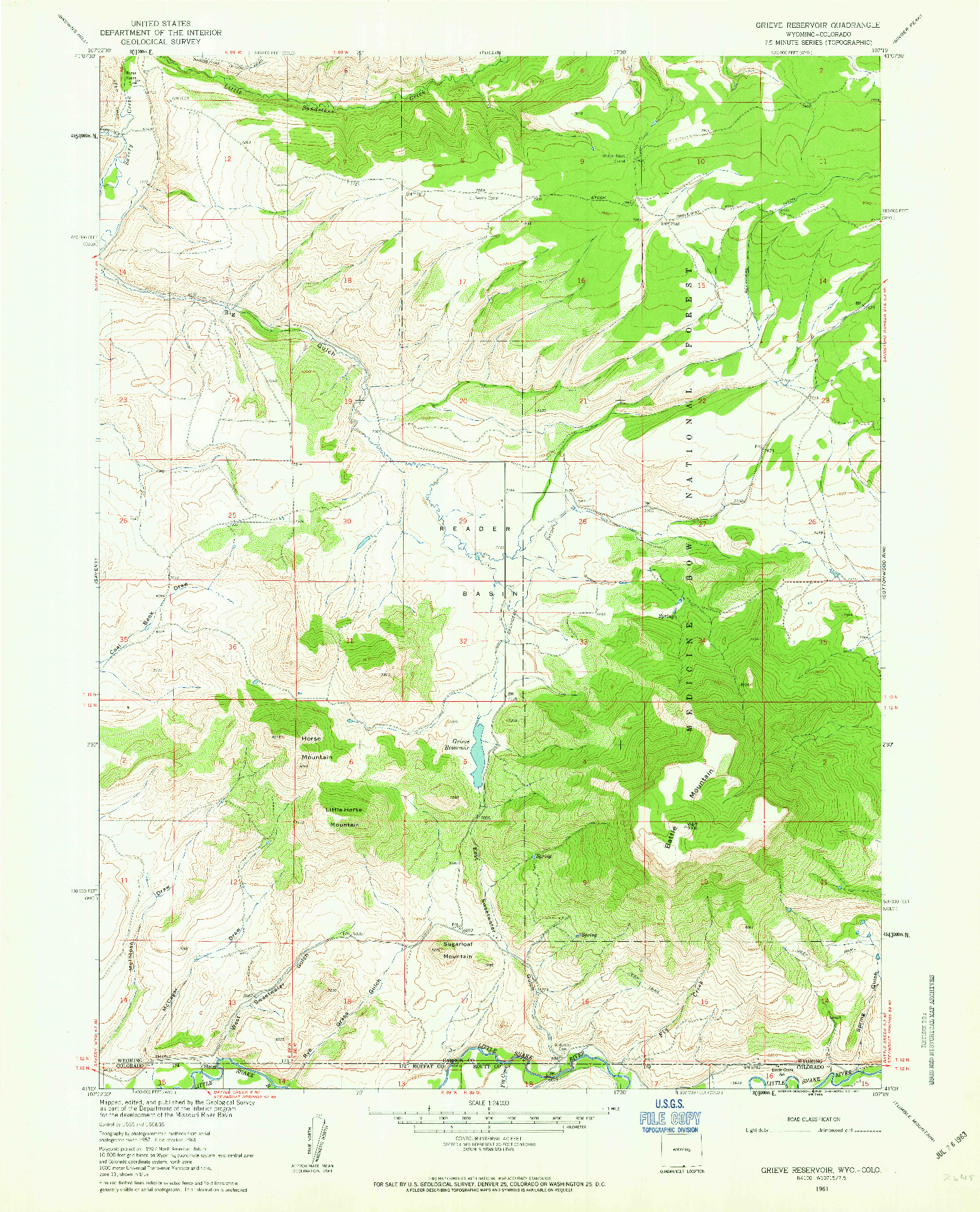 USGS 1:24000-SCALE QUADRANGLE FOR GRIEVE RESERVOIR, WY 1961