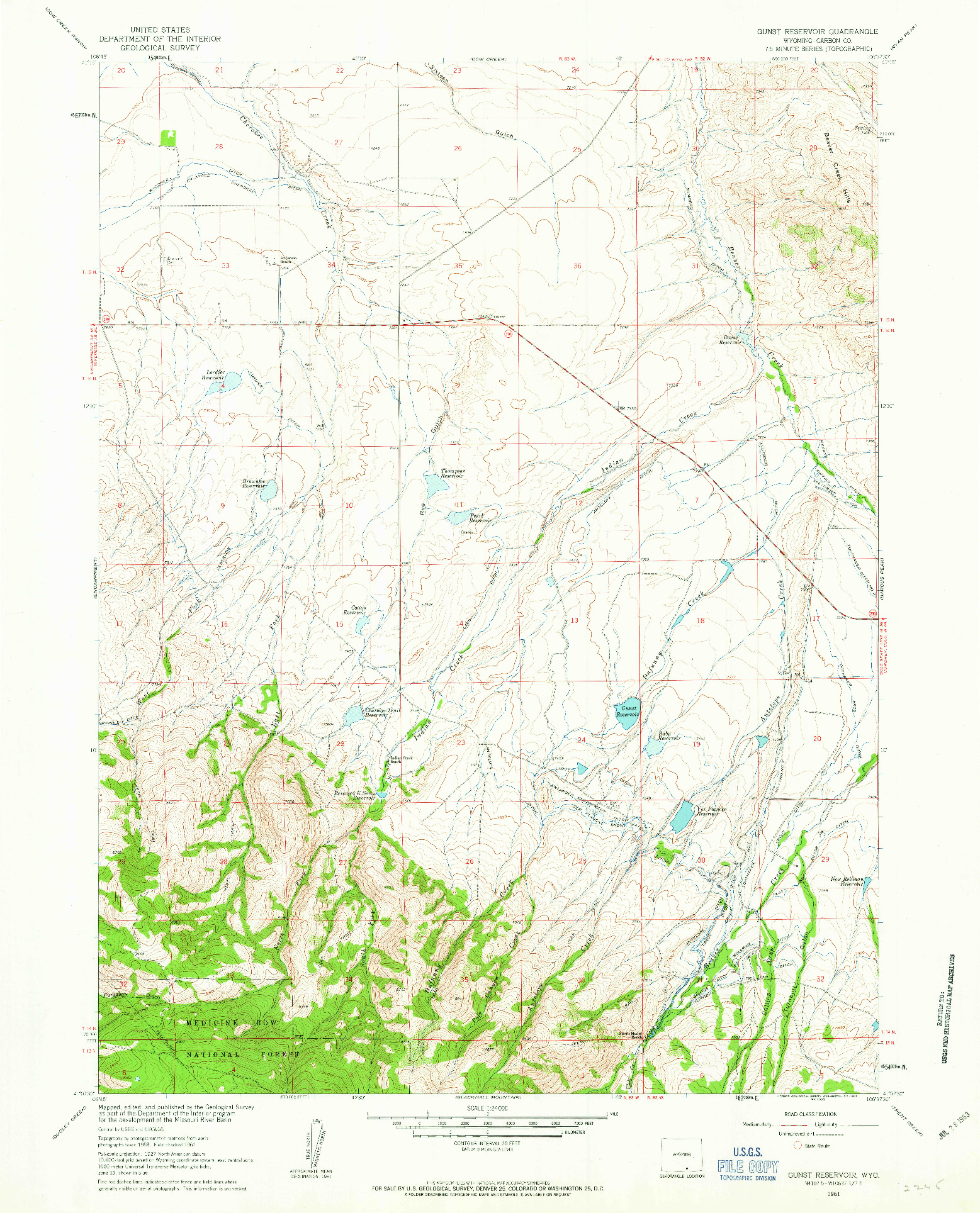 USGS 1:24000-SCALE QUADRANGLE FOR GUNST RESERVOIR, WY 1961