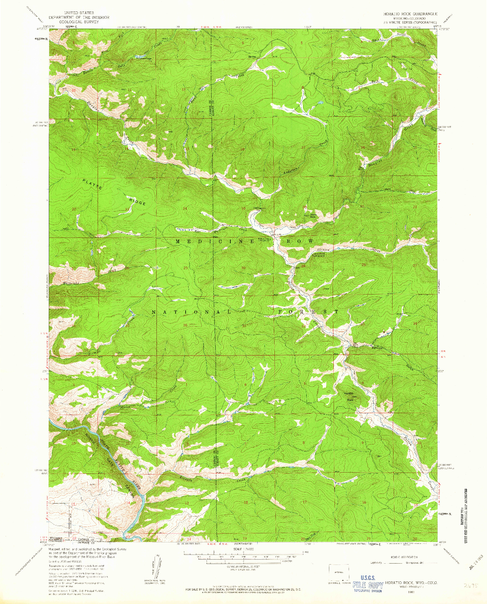 USGS 1:24000-SCALE QUADRANGLE FOR HORATIO ROCK, WY 1961
