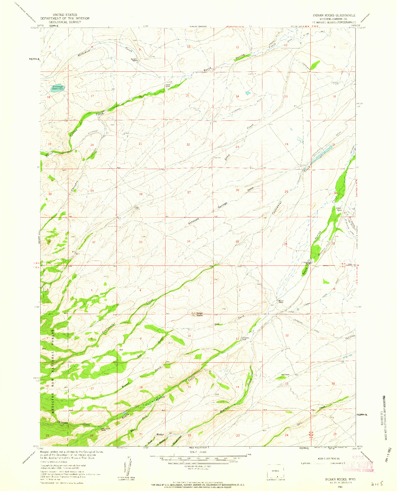 USGS 1:24000-SCALE QUADRANGLE FOR INDIAN ROCKS, WY 1961