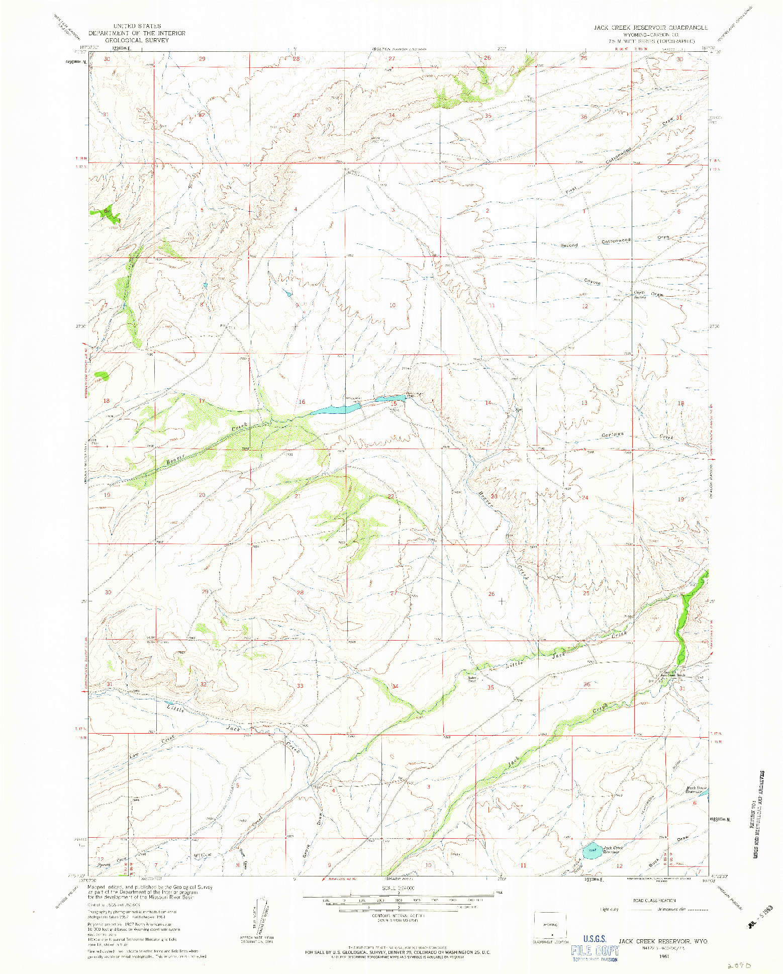 USGS 1:24000-SCALE QUADRANGLE FOR JACK CREEK RESERVOIR, WY 1961