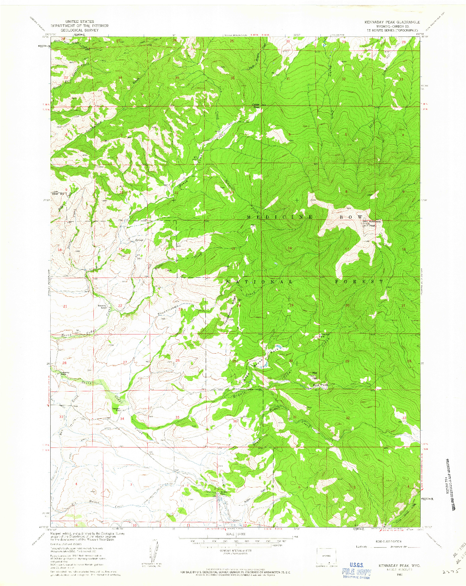 USGS 1:24000-SCALE QUADRANGLE FOR KENNADAY PEAK, WY 1961