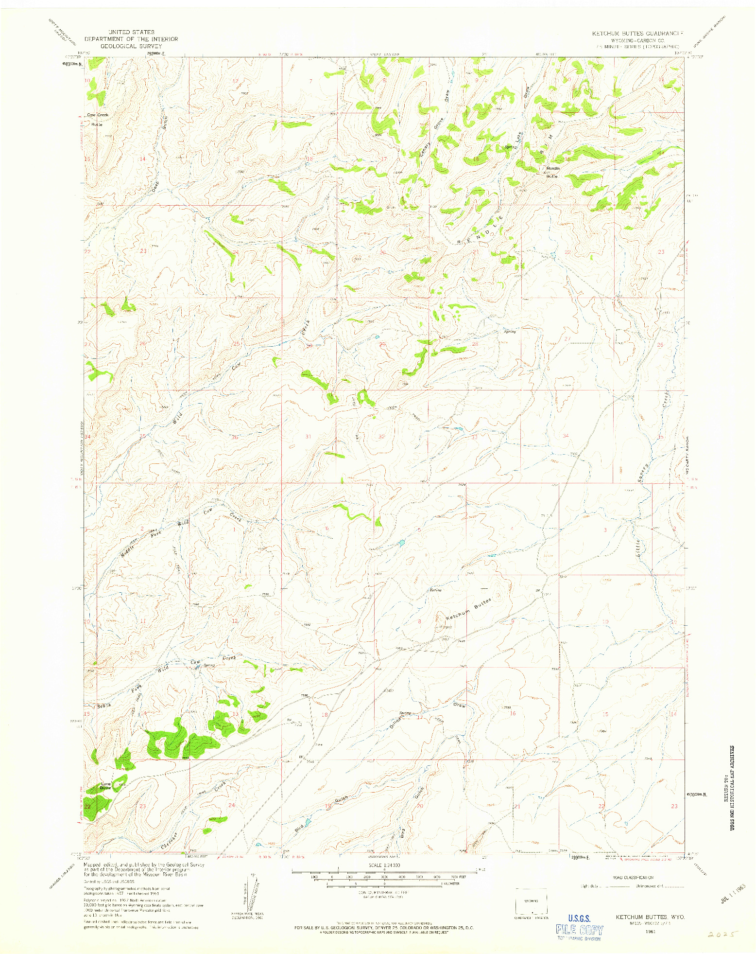 USGS 1:24000-SCALE QUADRANGLE FOR KETCHUM BUTTES, WY 1961