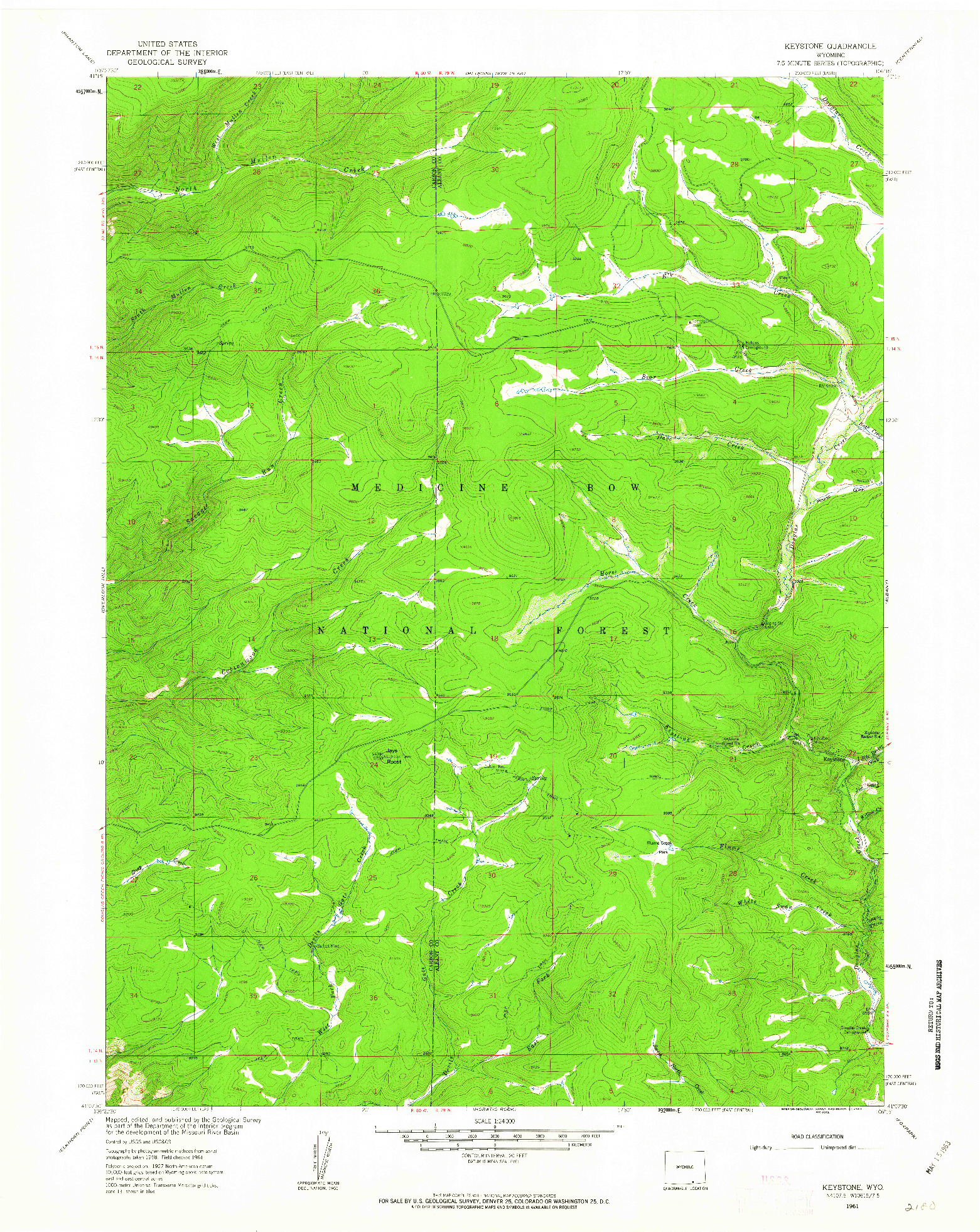 USGS 1:24000-SCALE QUADRANGLE FOR KEYSTONE, WY 1961